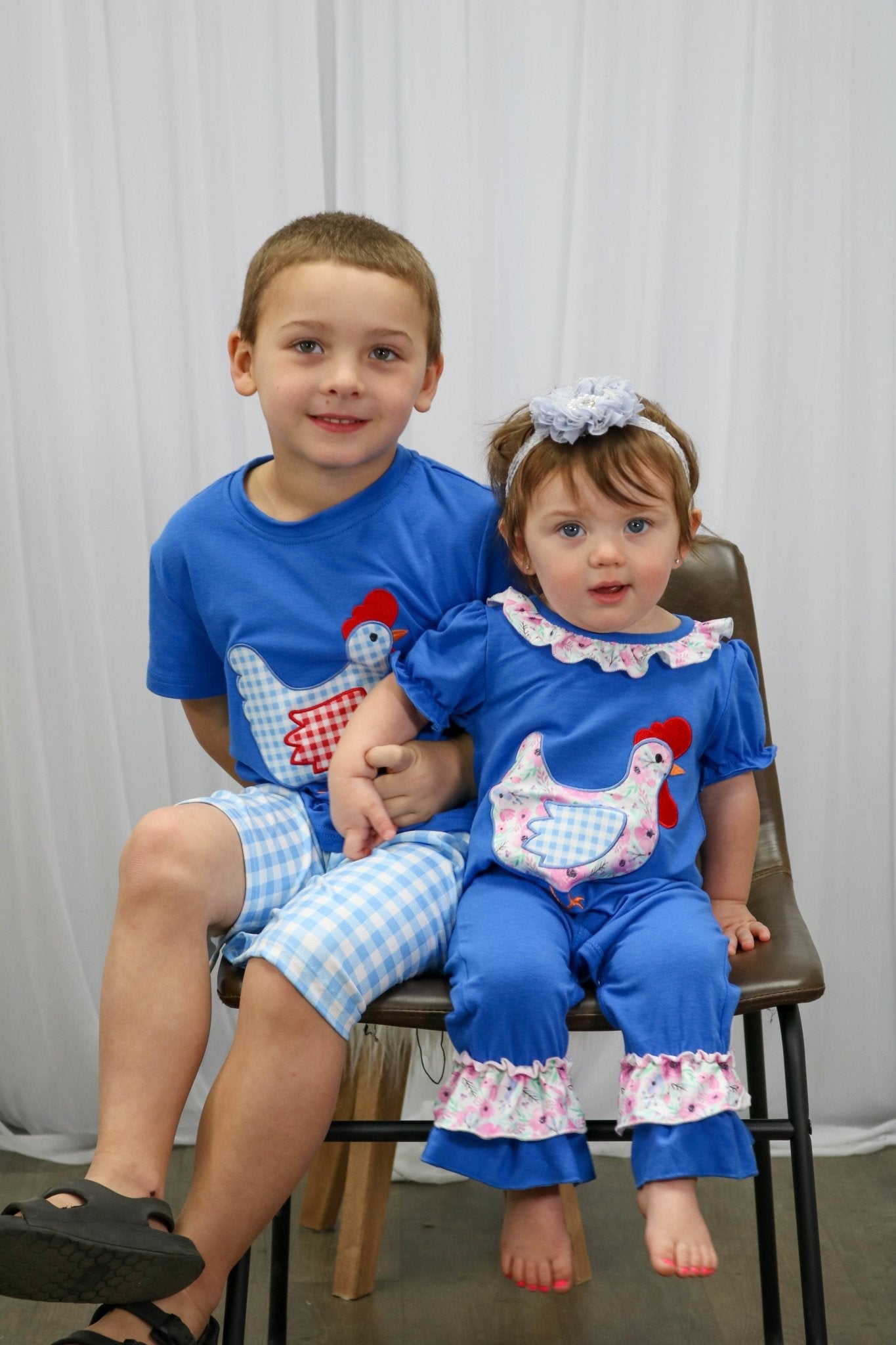 Blue Spring Chicken Ruffle Romper - Marie Nicole Clothing