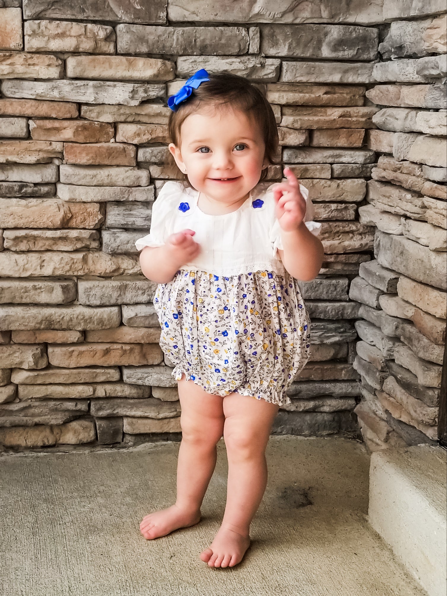 Blue & Yellow Floral Spring Bubble Romper - Marie Nicole Clothing
