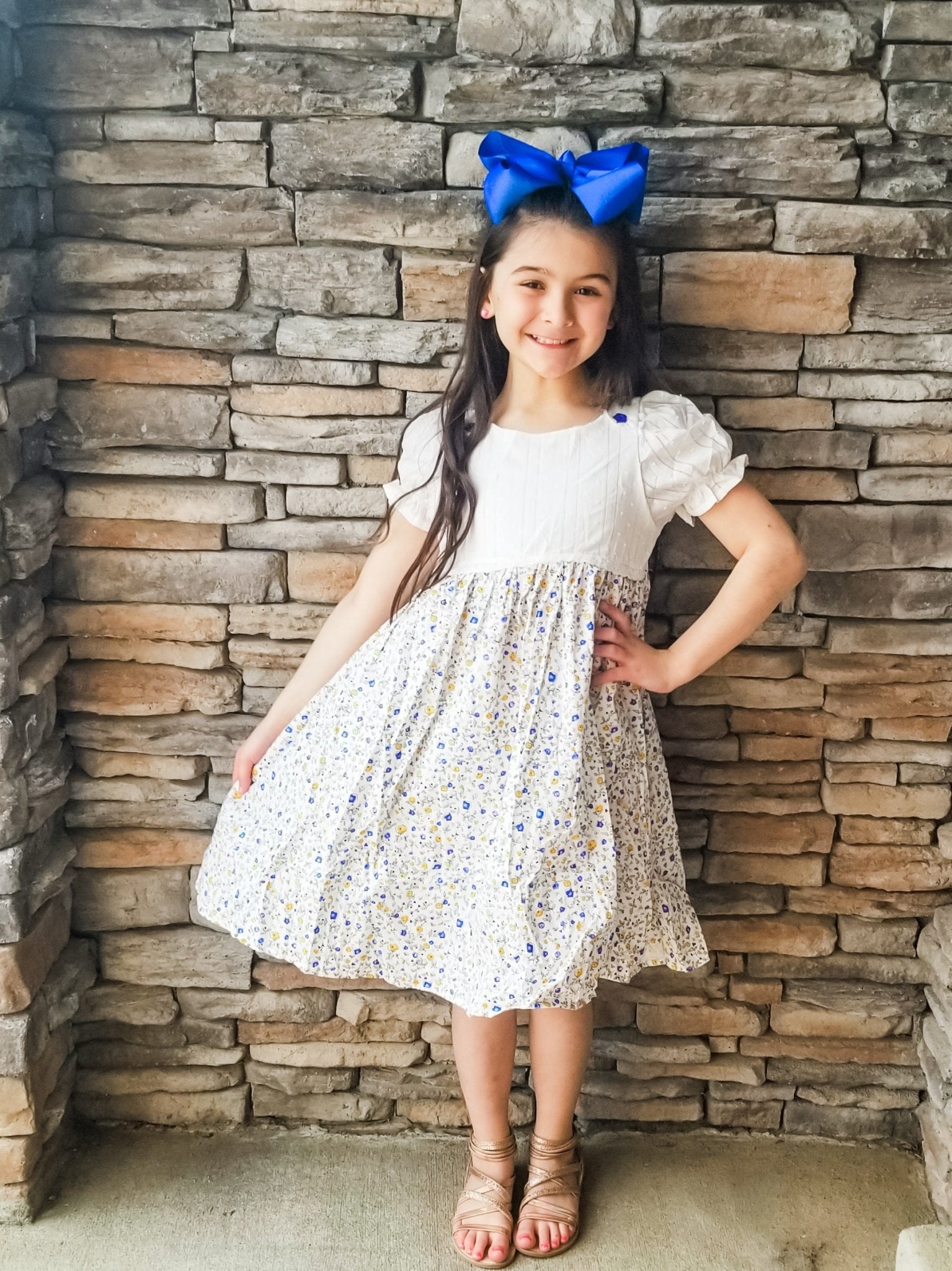 Blue & Yellow Floral Dress - Marie Nicole Clothing