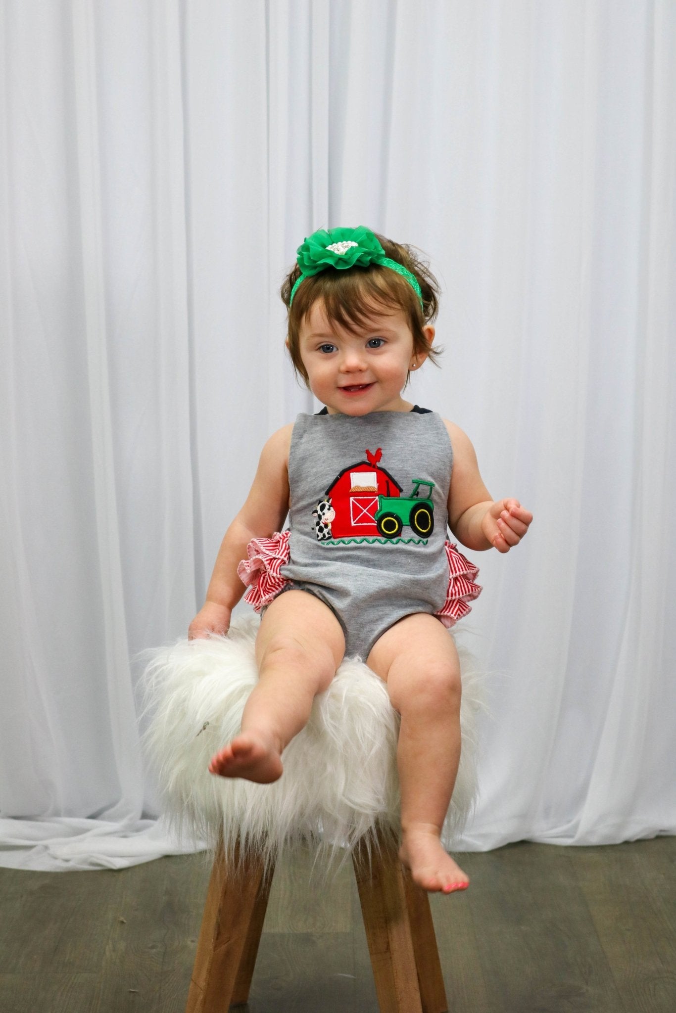 Cow Farmer Ruffle Bubble Romper - Marie Nicole Clothing