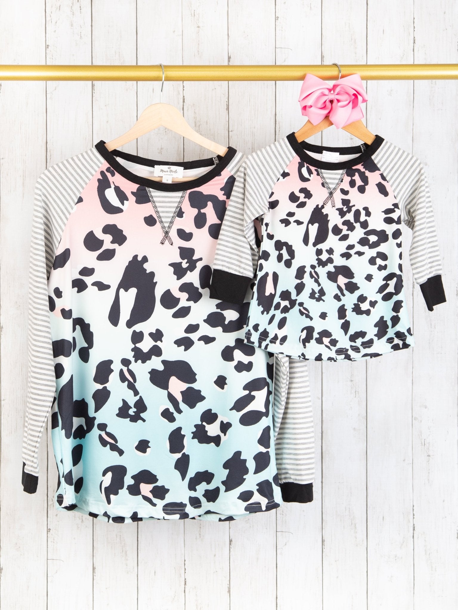 Mom & Me Leopard Striped Raglan Shirt - Marie Nicole Clothing