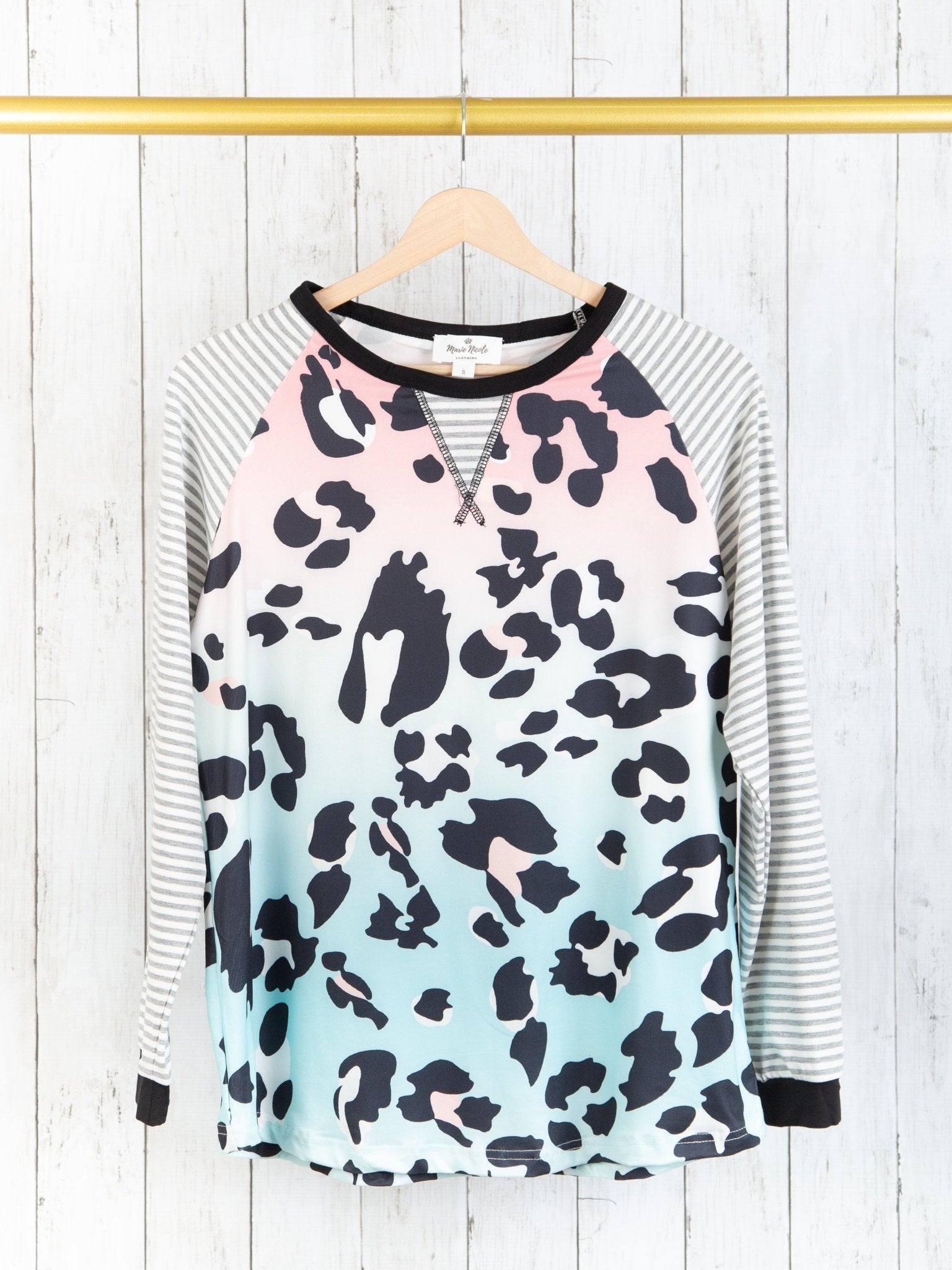 Mom & Me Leopard Striped Raglan Shirt - Marie Nicole Clothing