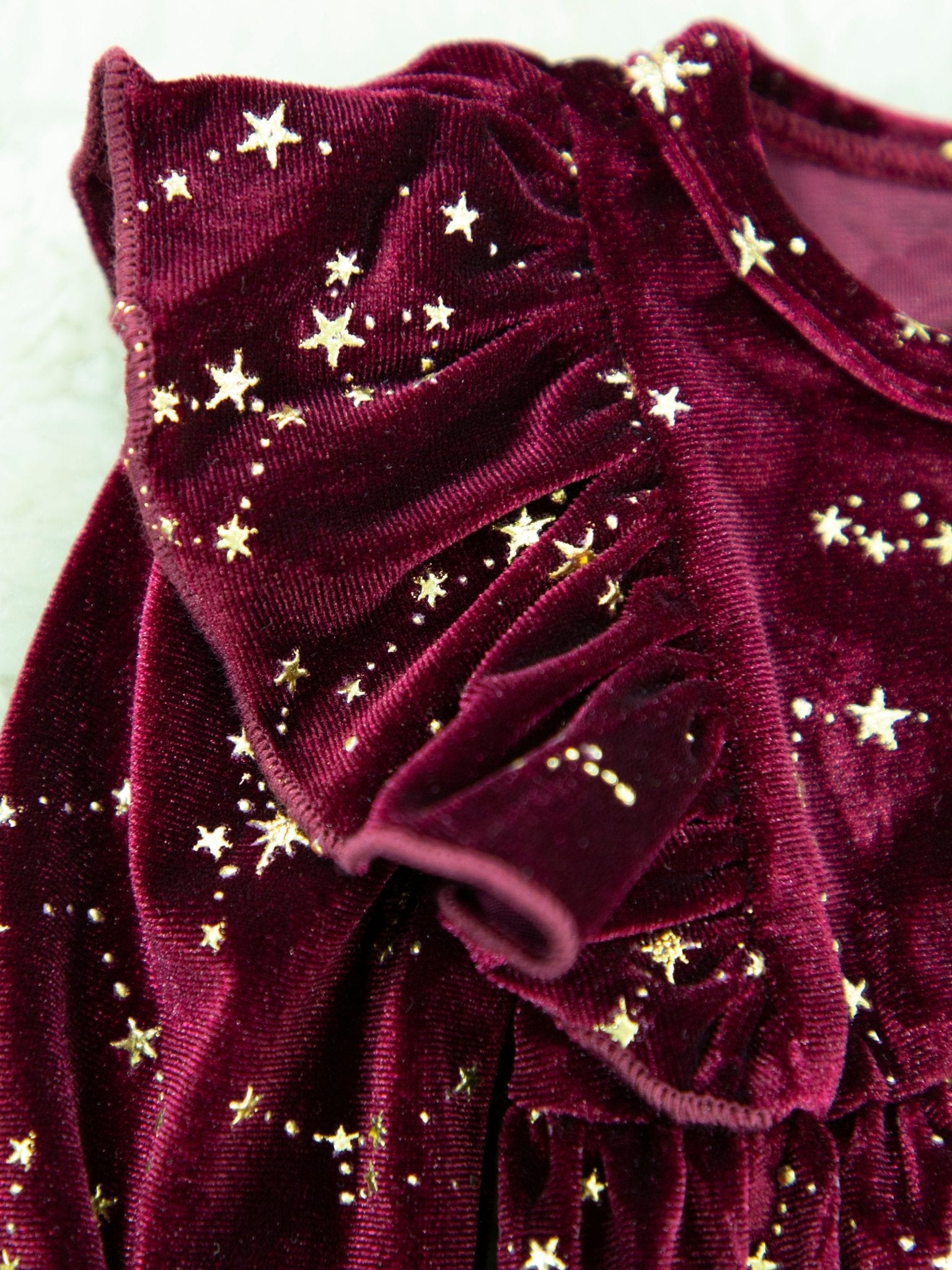 Wine Starry Night Velvet Ruffle Dress - Marie Nicole Clothing