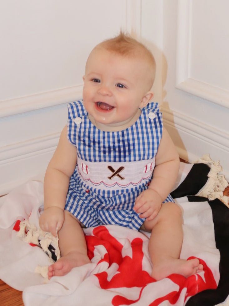 Royal Blue Smocked Baseball Johnny - Marie Nicole Clothing