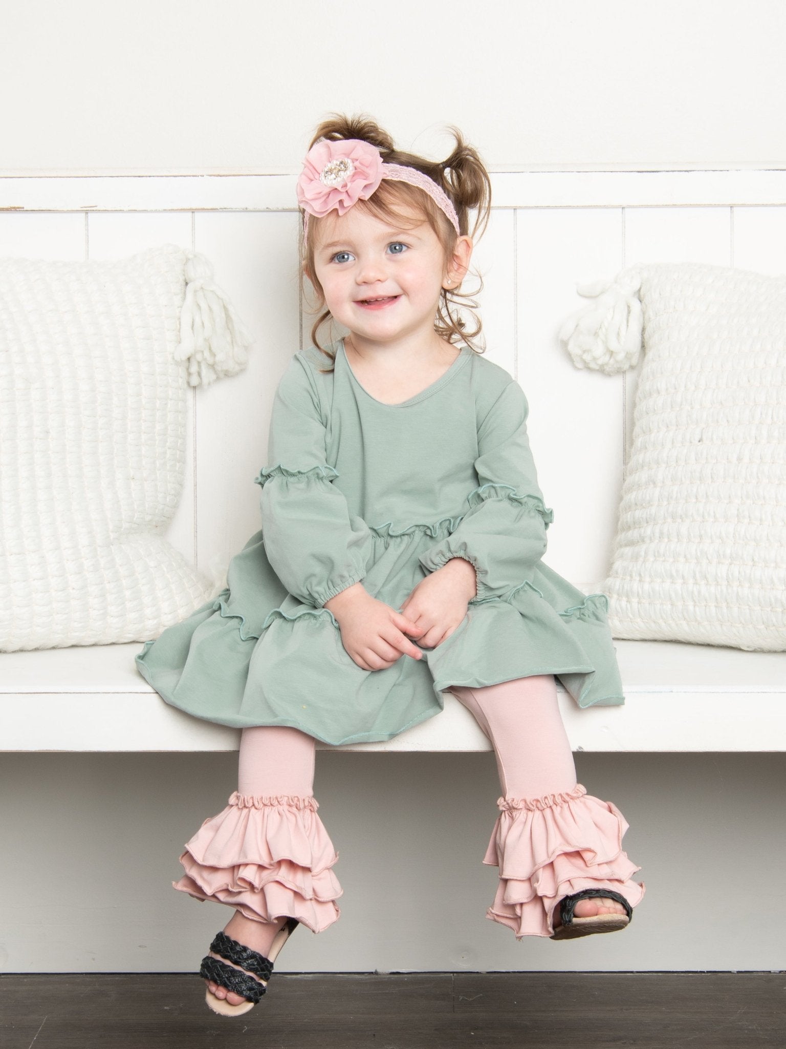 Cotton Bell Ruffle Leggings - Mauve Pink - Marie Nicole Clothing