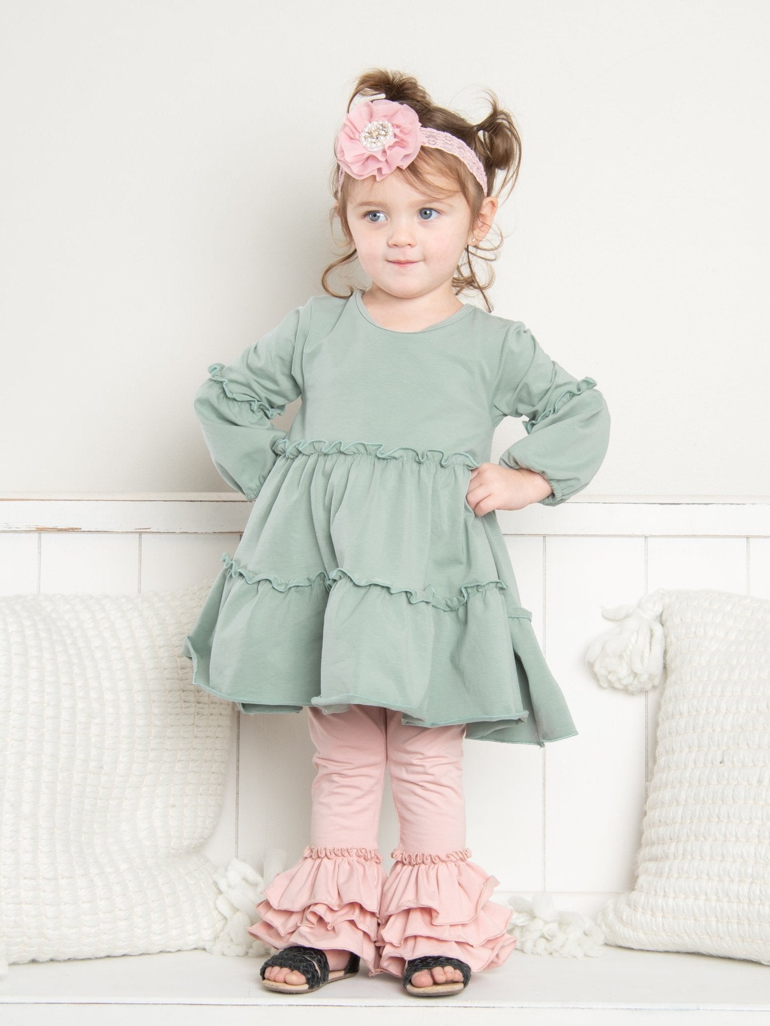 Cotton Bell Ruffle Leggings - Mauve Pink - Marie Nicole Clothing
