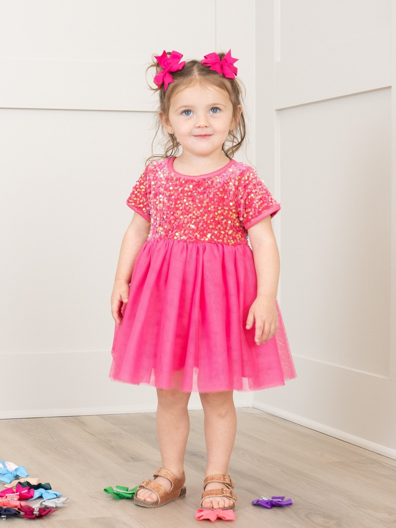 Hot Pink Sparkly Tulle Swing Dress - Marie Nicole Clothing