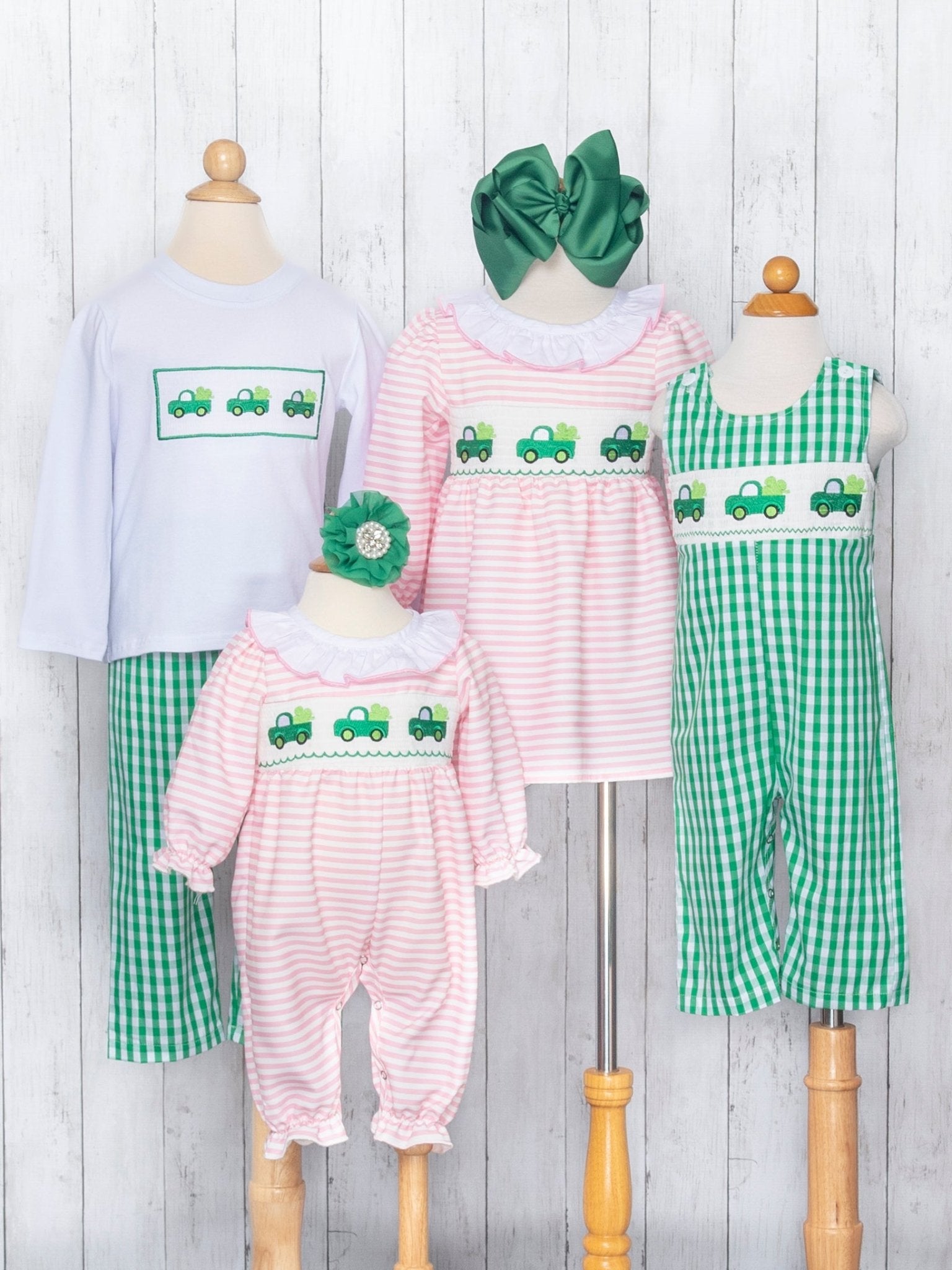 Clover Truck Smocked Ruffle Romper - Marie Nicole Clothing