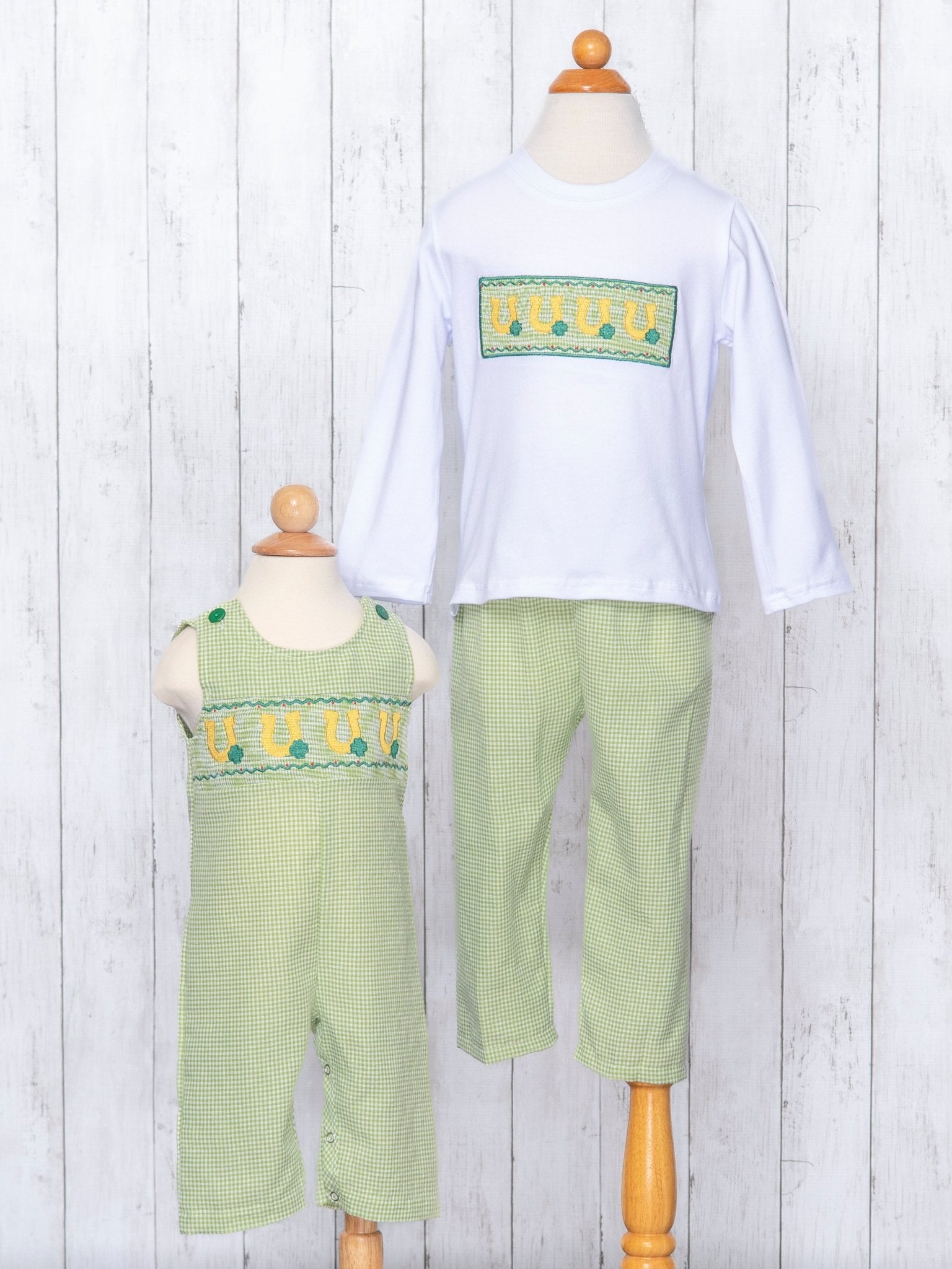 Green Smocked Horse Shoe Outfit - Marie Nicole Clothing