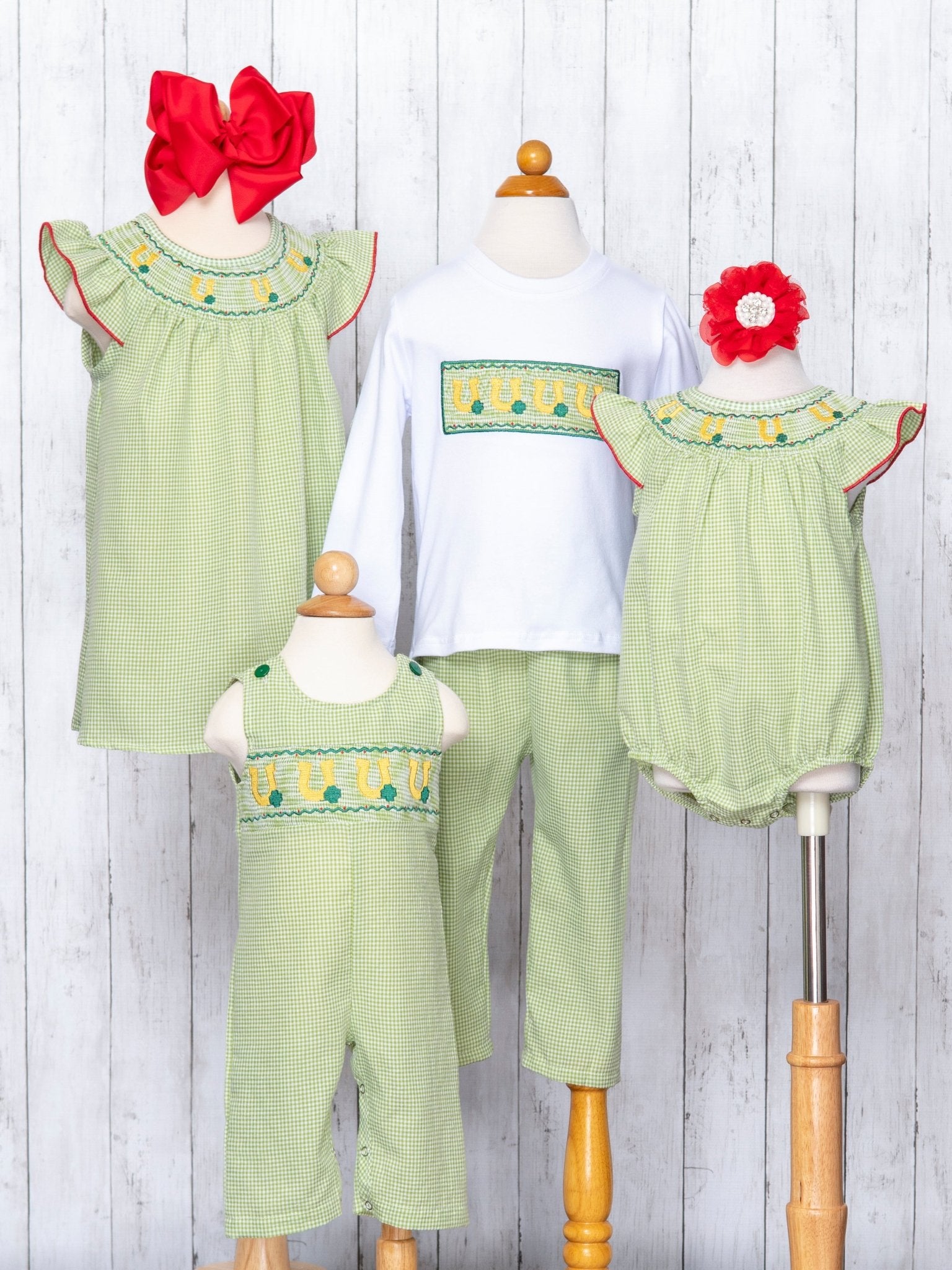 Green Smocked Horse Shoe Ruffle Dress - Marie Nicole Clothing