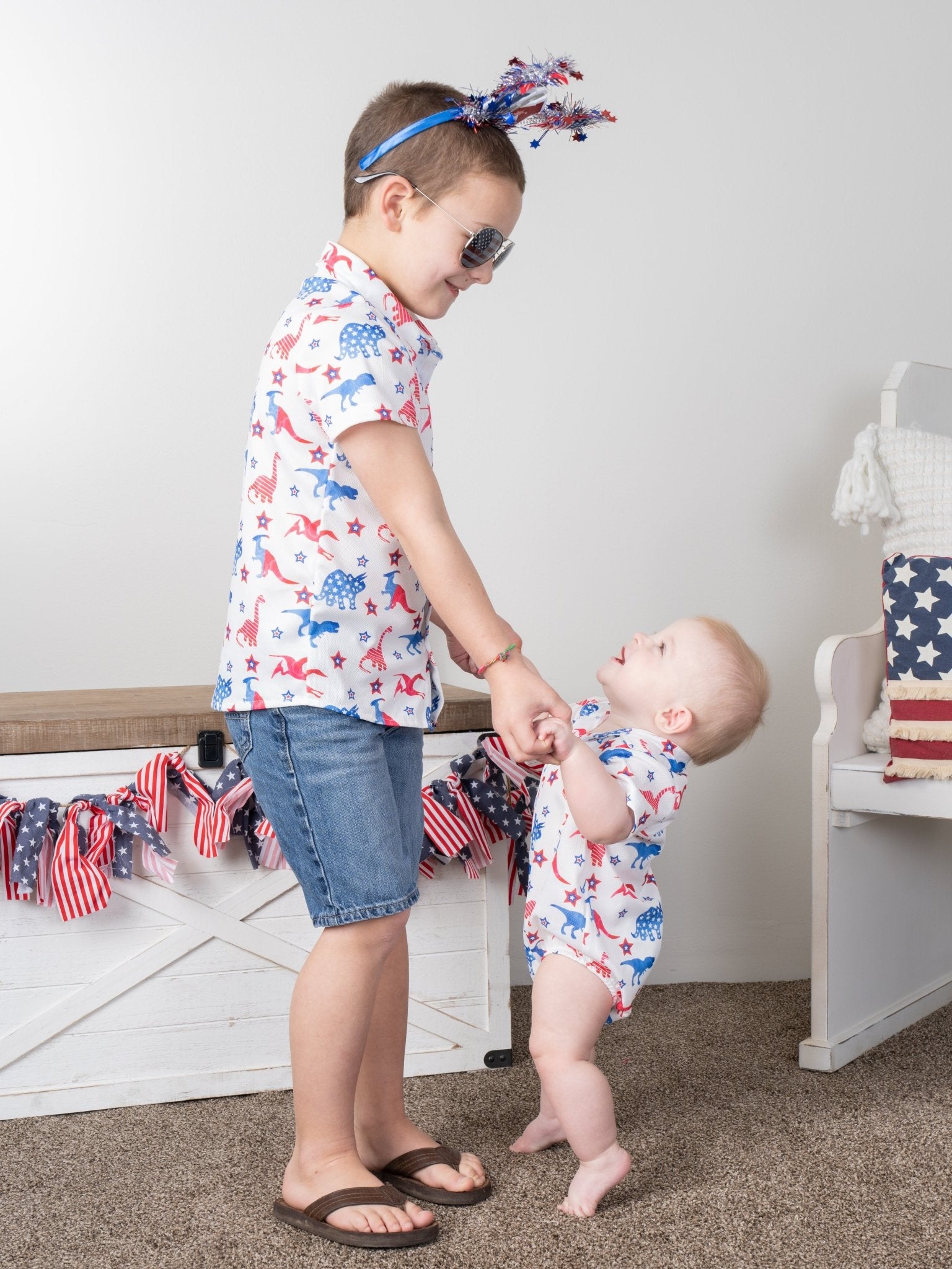 Patriotic Dinosaur Polo - Marie Nicole Clothing