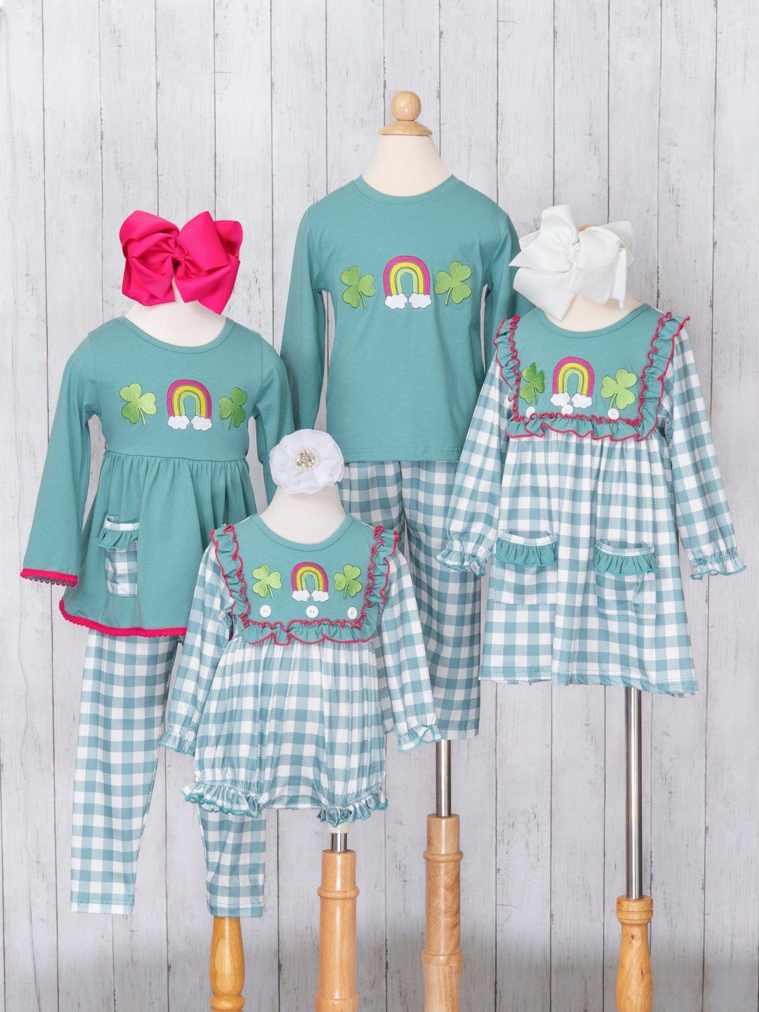 Rainbow Clover Field Gingham Bubble Romper - Marie Nicole Clothing