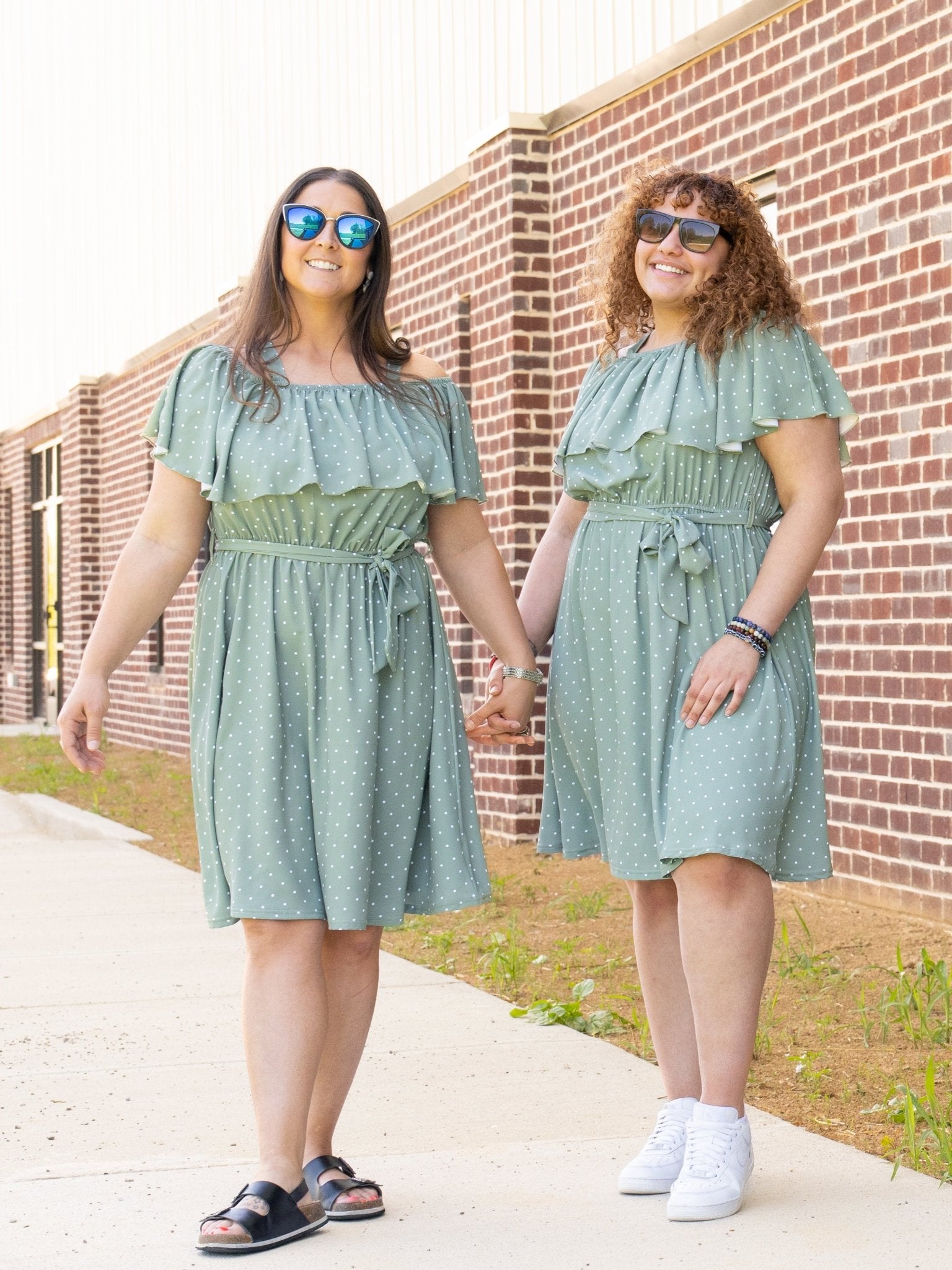 Mom & Me Green Polka Dot Ruffle Dress - Marie Nicole Clothing