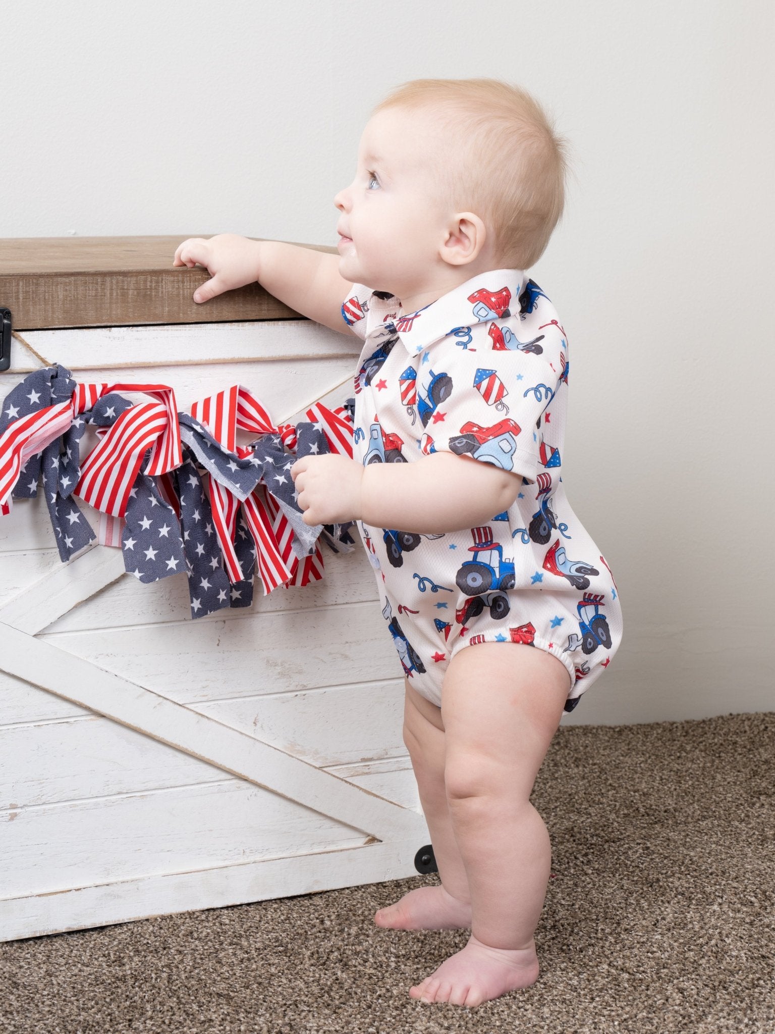 Patriotic Tractor Polo Romper - Marie Nicole Clothing