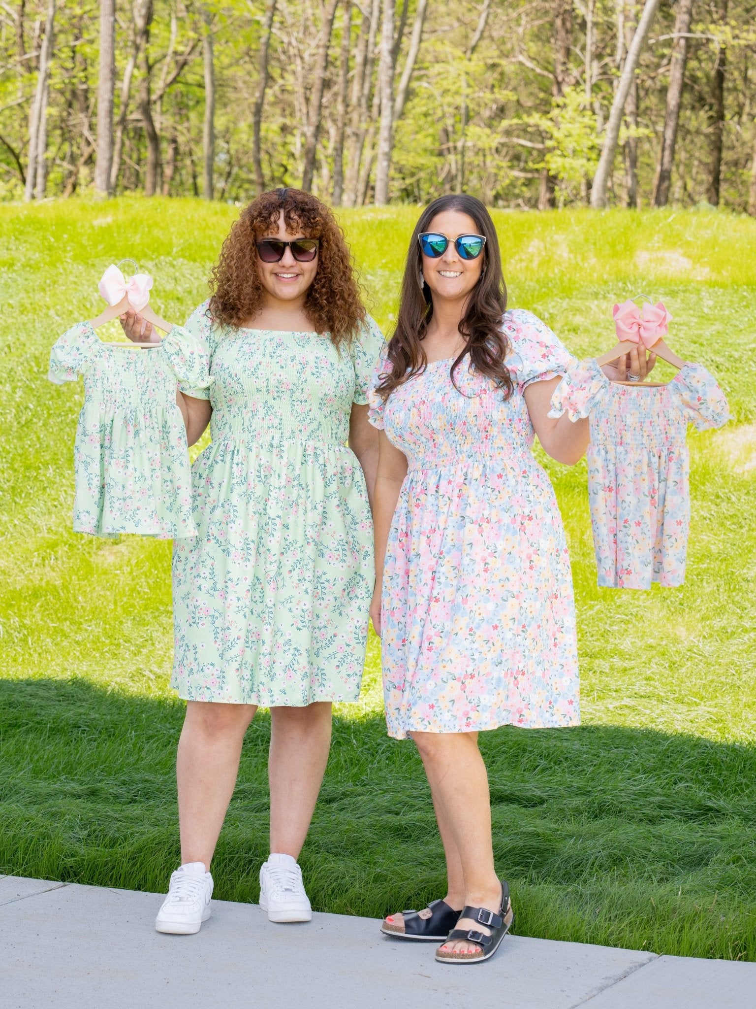 Mom & Me Mint Smocked Floral Puff Sleeve Dress - Marie Nicole Clothing