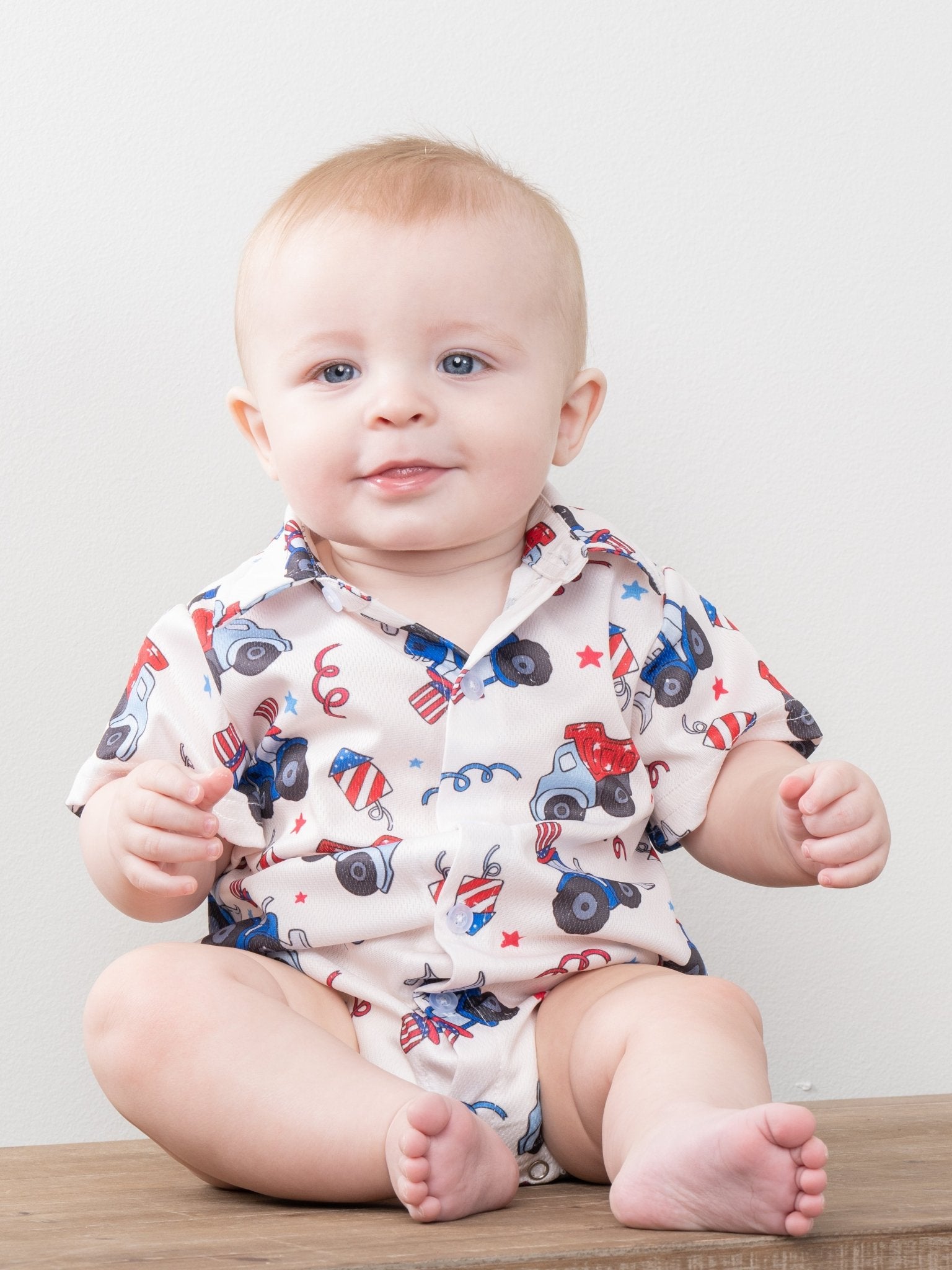 Patriotic Tractor Polo Romper - Marie Nicole Clothing