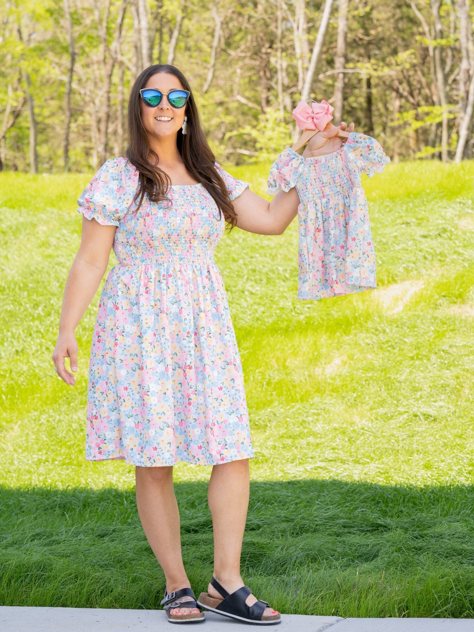 Mom & Me Smocked Floral Puff Sleeve Dress - Marie Nicole Clothing