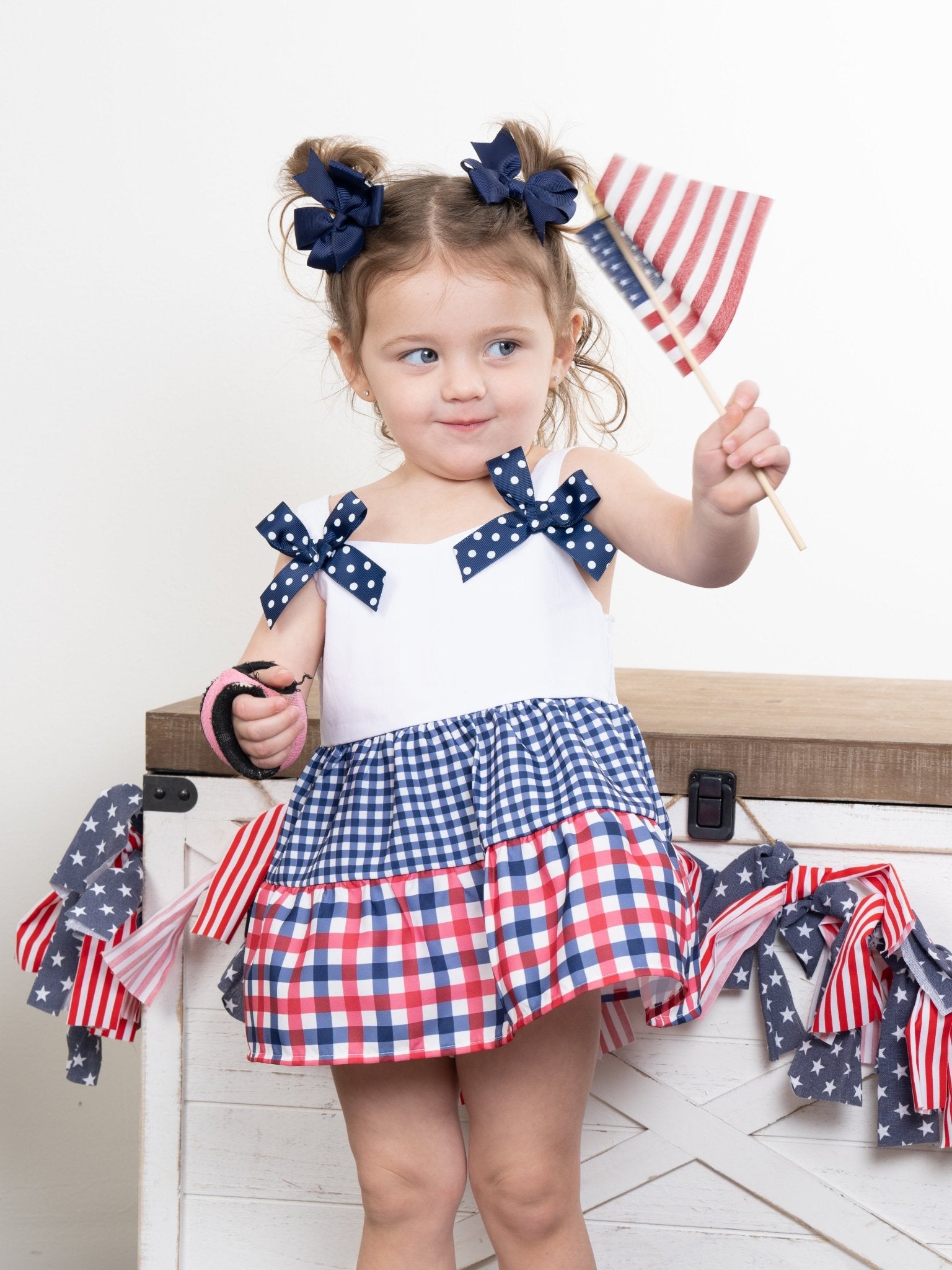 Red & Blue Gingham Bow Bloomers Outfit - Marie Nicole Clothing