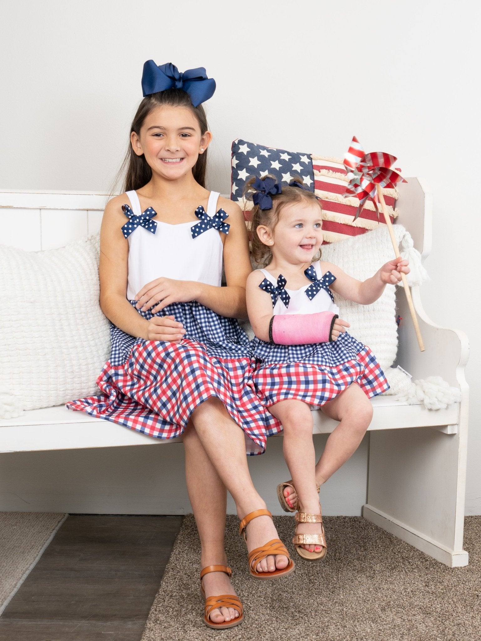 Red & Blue Gingham Bow Dress - Marie Nicole Clothing