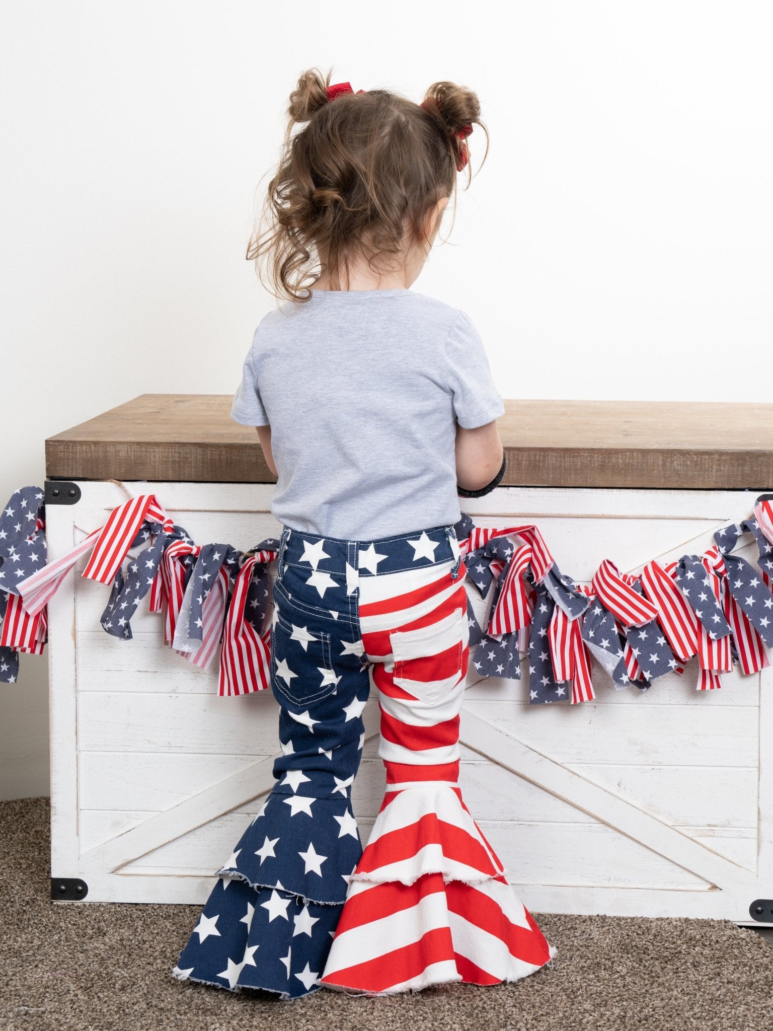 Stars & Stripes Tiered Denim Bell Bottoms - Marie Nicole Clothing