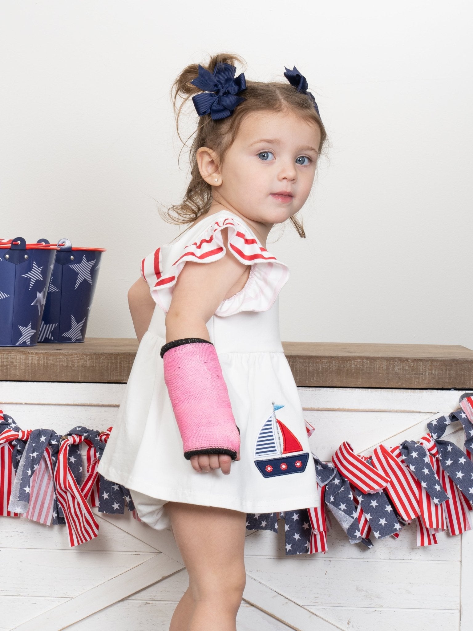 Red & Blue Sailboat Ruffle Bubble Romper - Marie Nicole Clothing