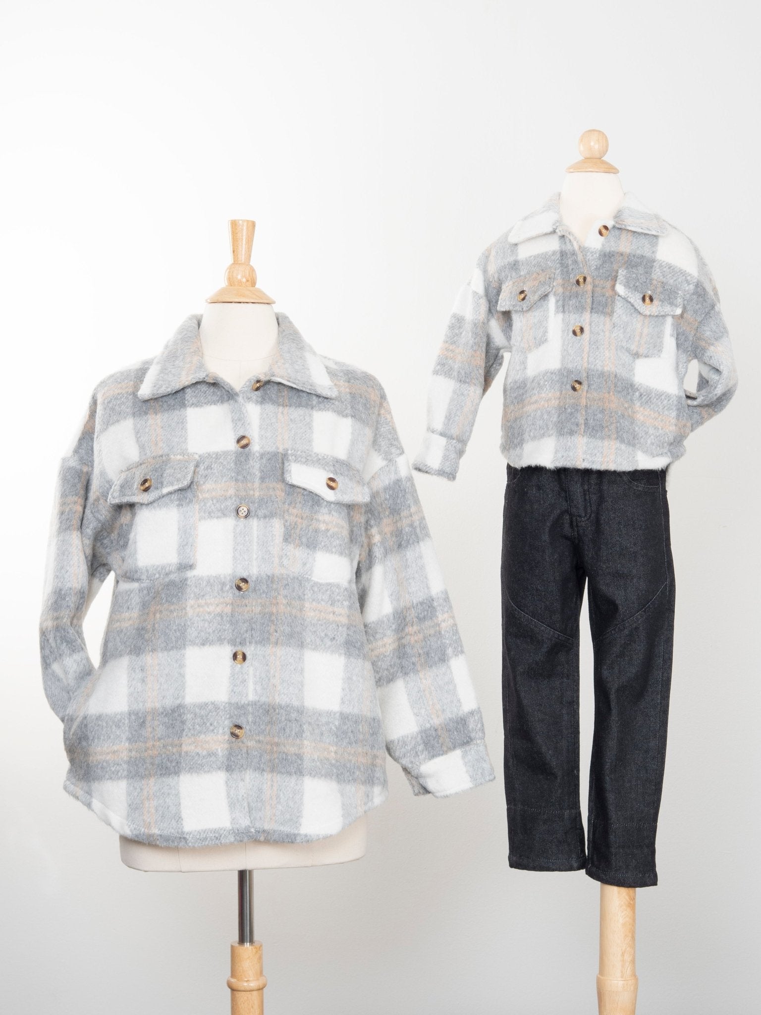 Mom & Me Grey Plaid Flannel - Marie Nicole Clothing