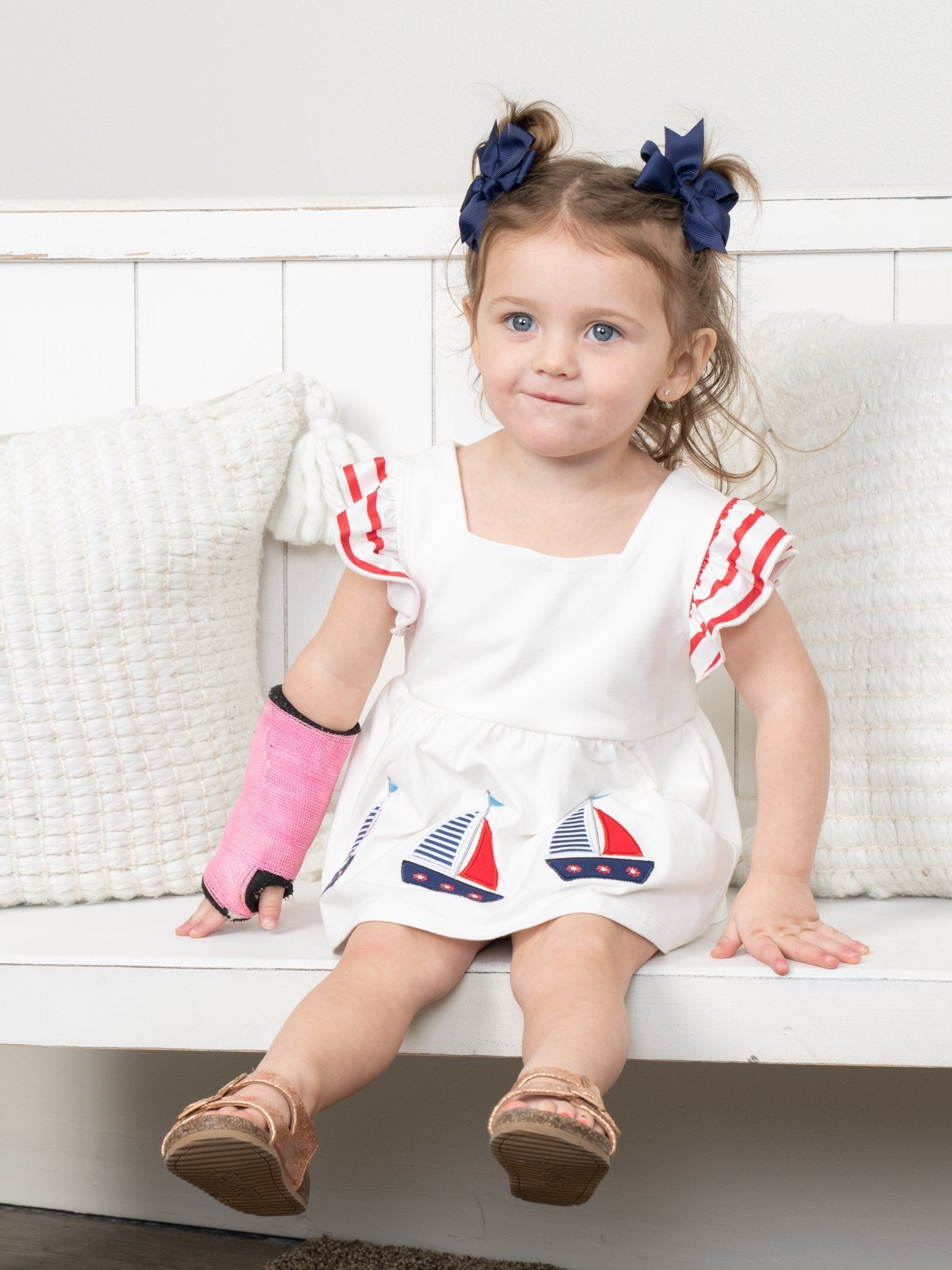 Red & Blue Sailboat Ruffle Bubble Romper - Marie Nicole Clothing