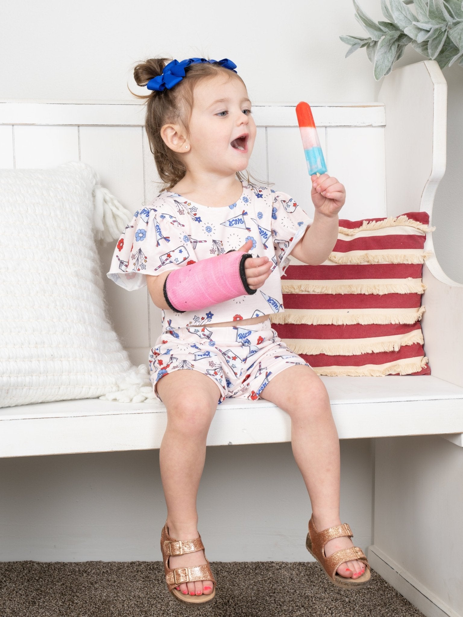 Patriotic Floral Tie Ruffle Bloomers Outfit - Marie Nicole Clothing