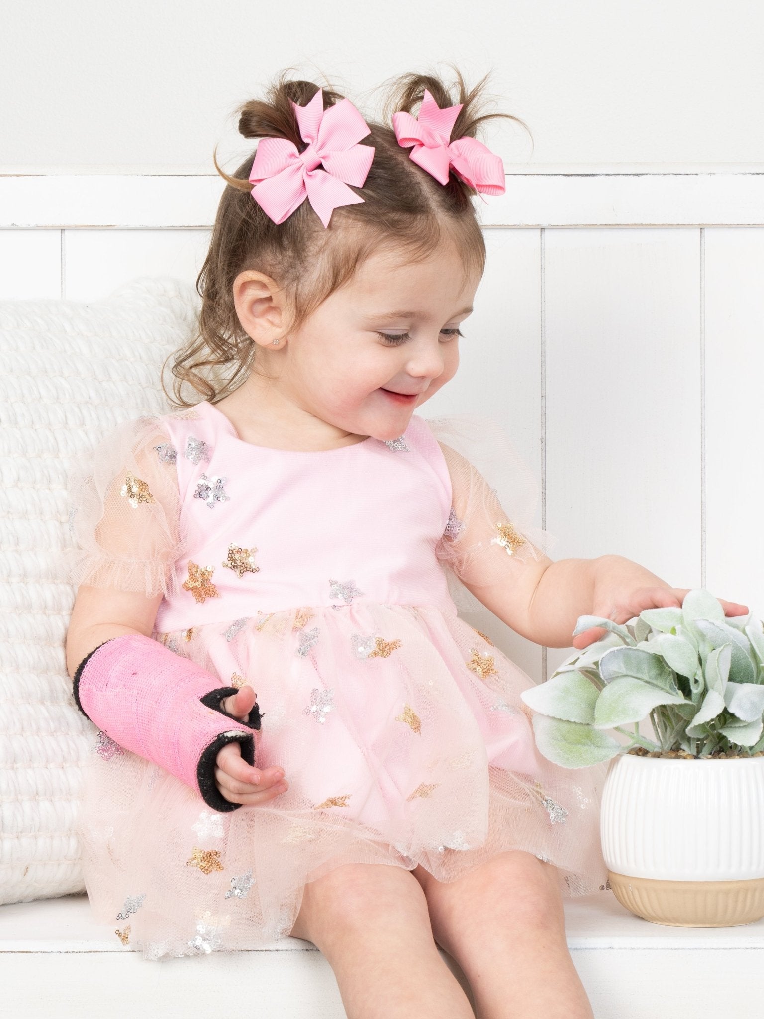 Pink Sequin Star Tulle Bubble Romper - Marie Nicole Clothing