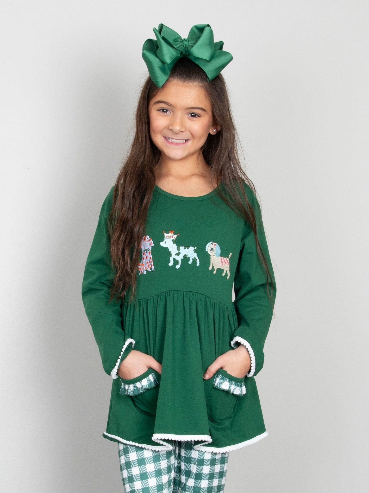 MNC Royal Pups™ Green Gingham Pocket Outfit - Marie Nicole Clothing