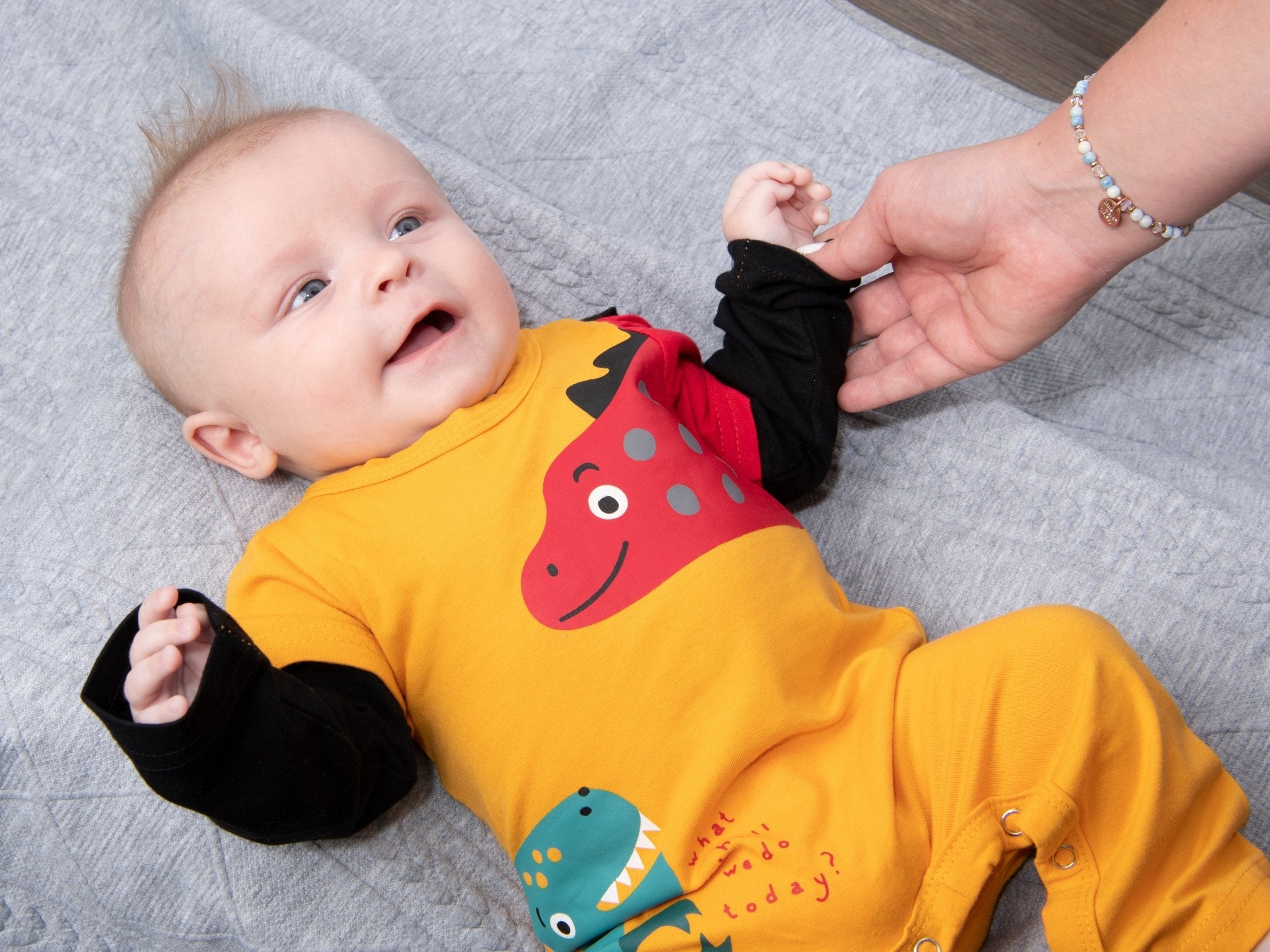 Mustard Dinosaur Layered Romper - Marie Nicole Clothing