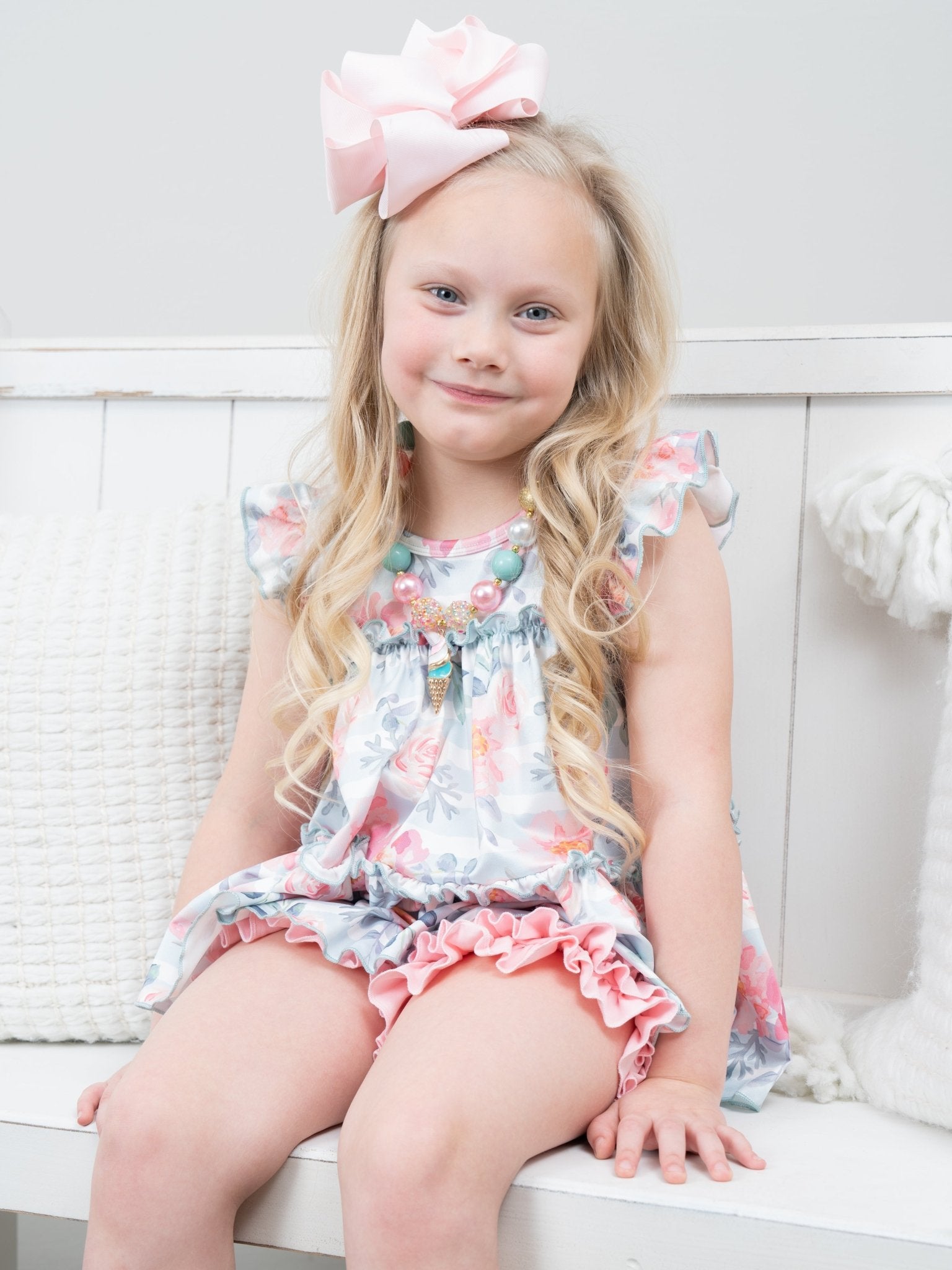 Cotton Ruffle Hem Shorts - Light Pink - Marie Nicole Clothing