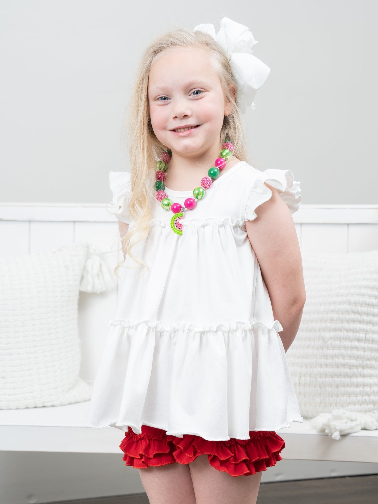 Cotton Tiered Ruffle Tunic - White - Marie Nicole Clothing