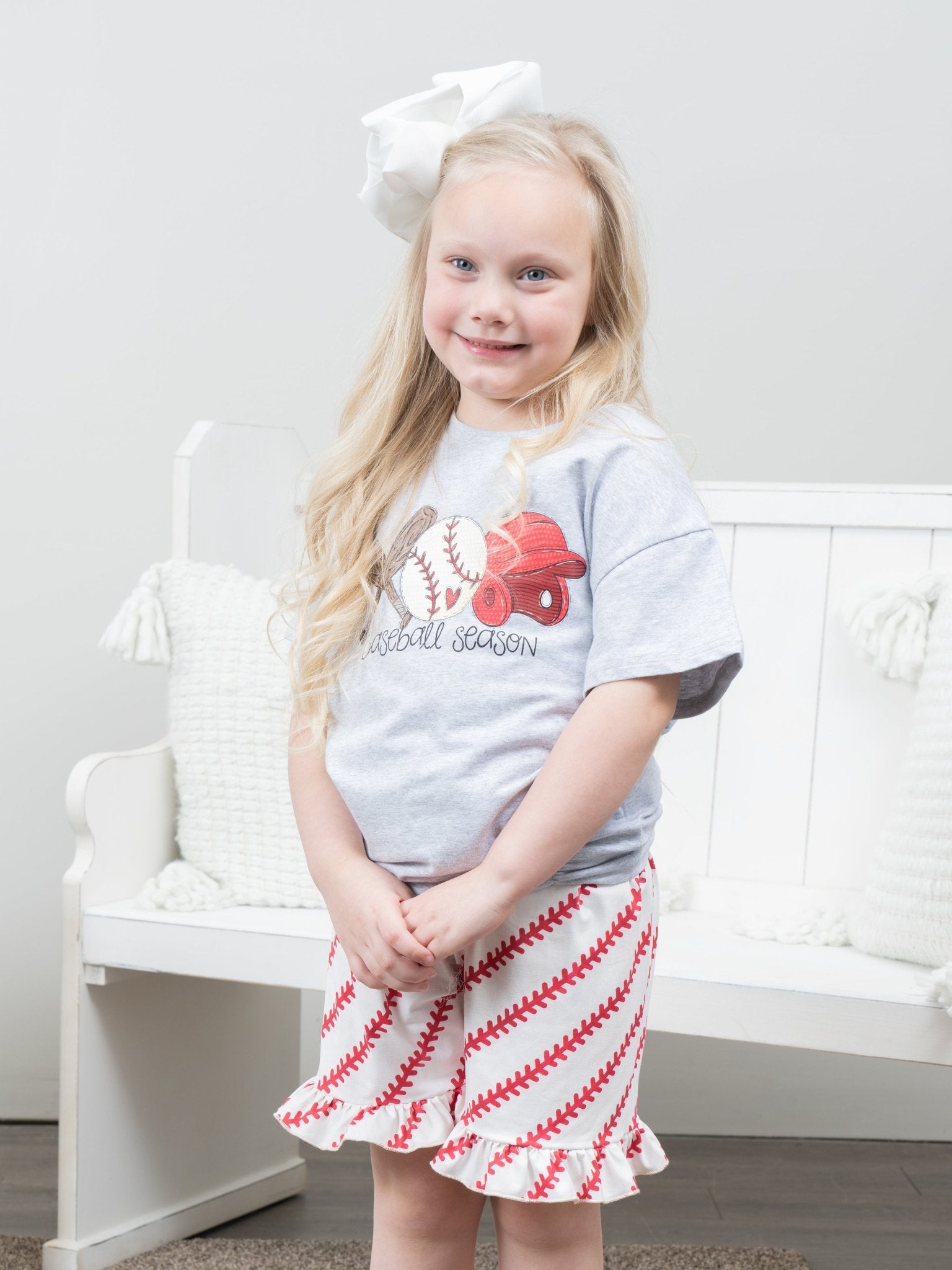 Grey Baseball Ruffle Shorts Outfit - Marie Nicole Clothing