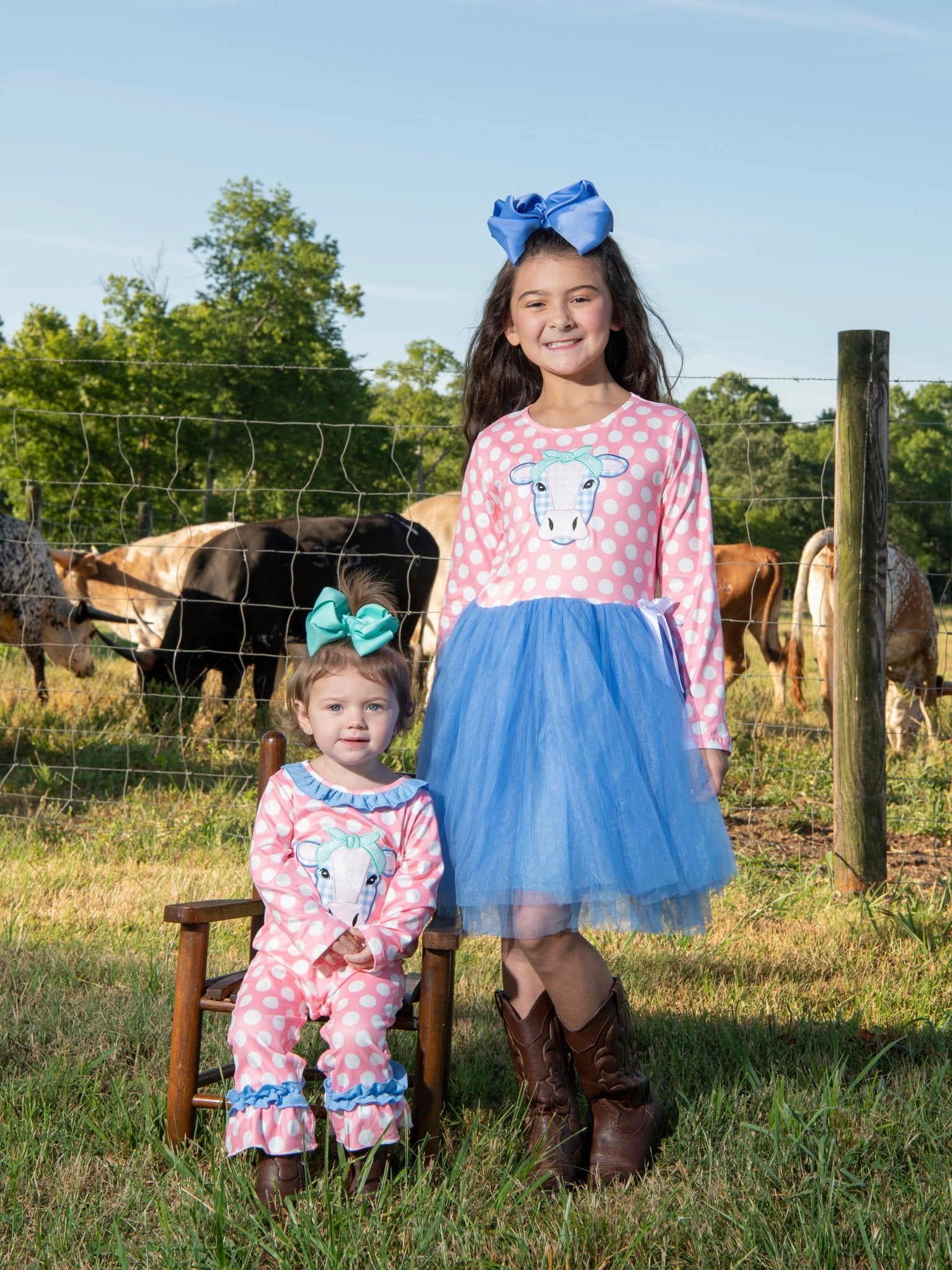Pink Polka Dot Cow Ruffle Romper - Marie Nicole Clothing