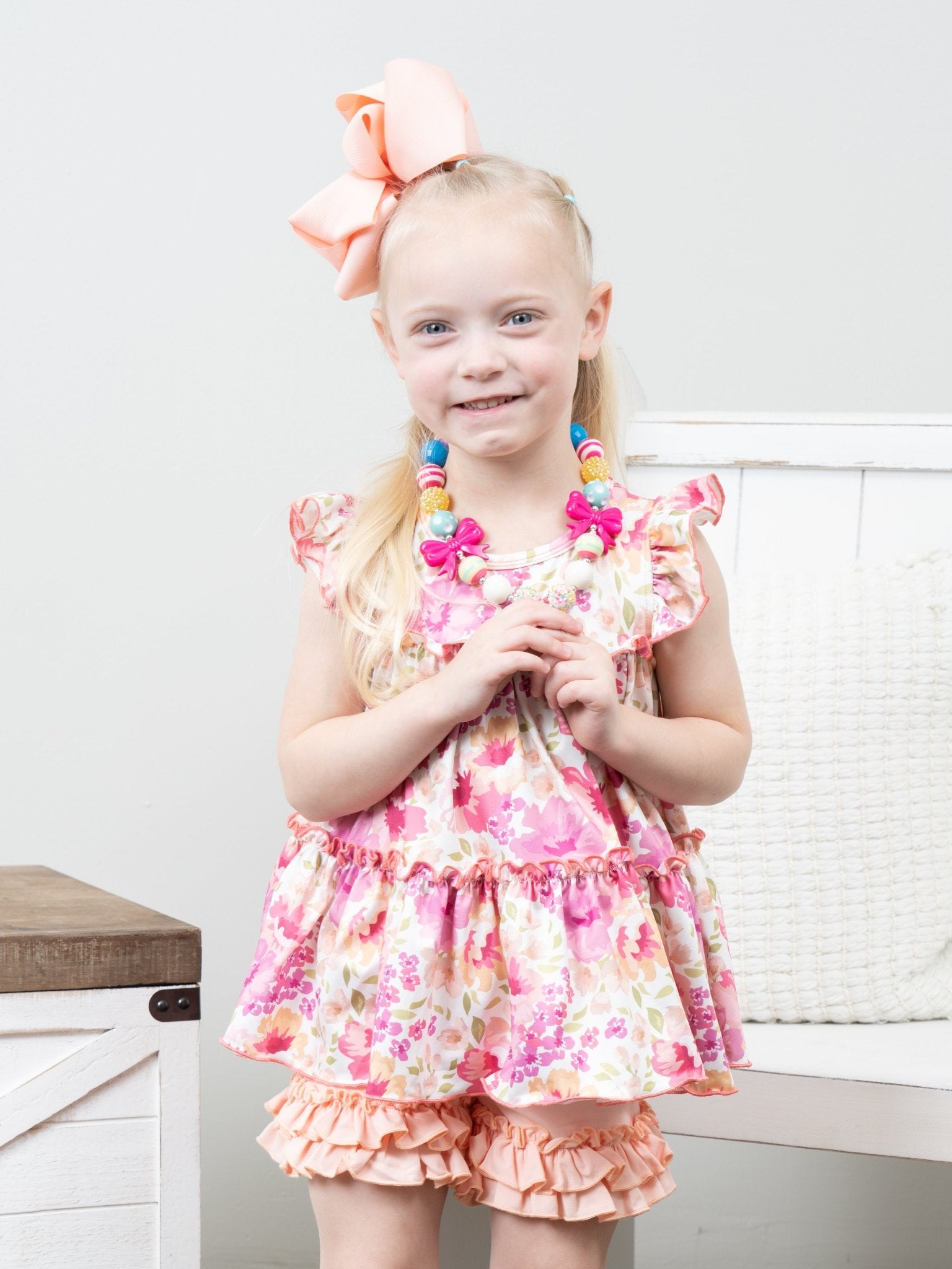 Cotton Ruffle Hem Shorts - Peach - Marie Nicole Clothing