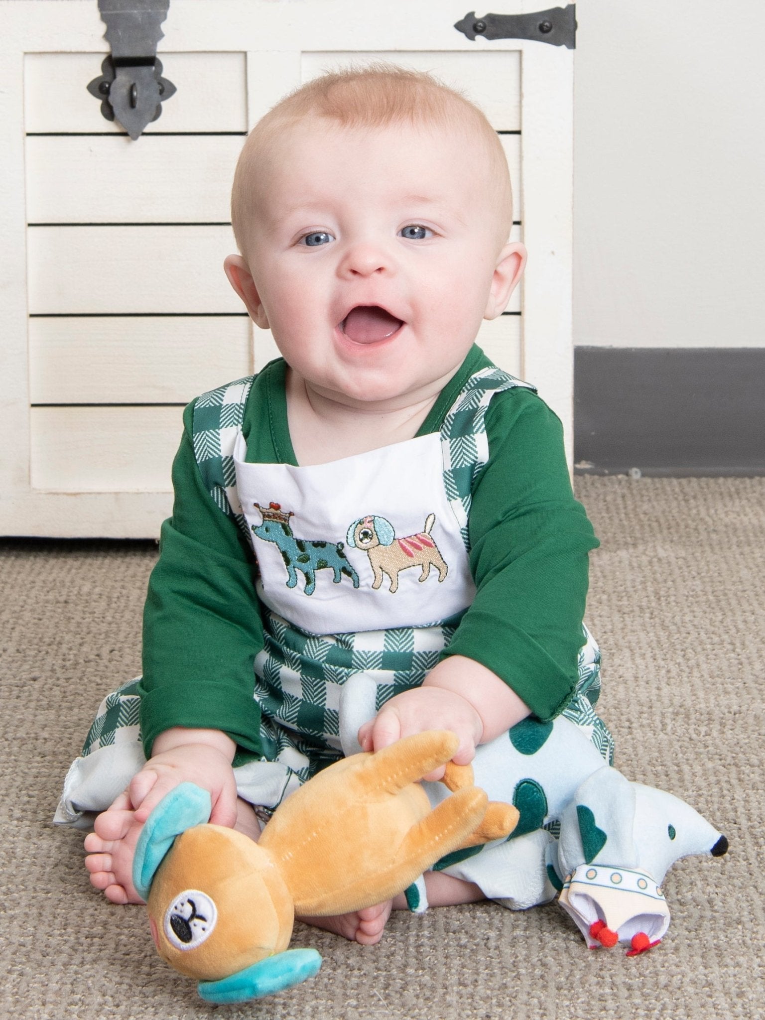 MNC Royal Pups™ Green Gingham Overall Johnny - Marie Nicole Clothing