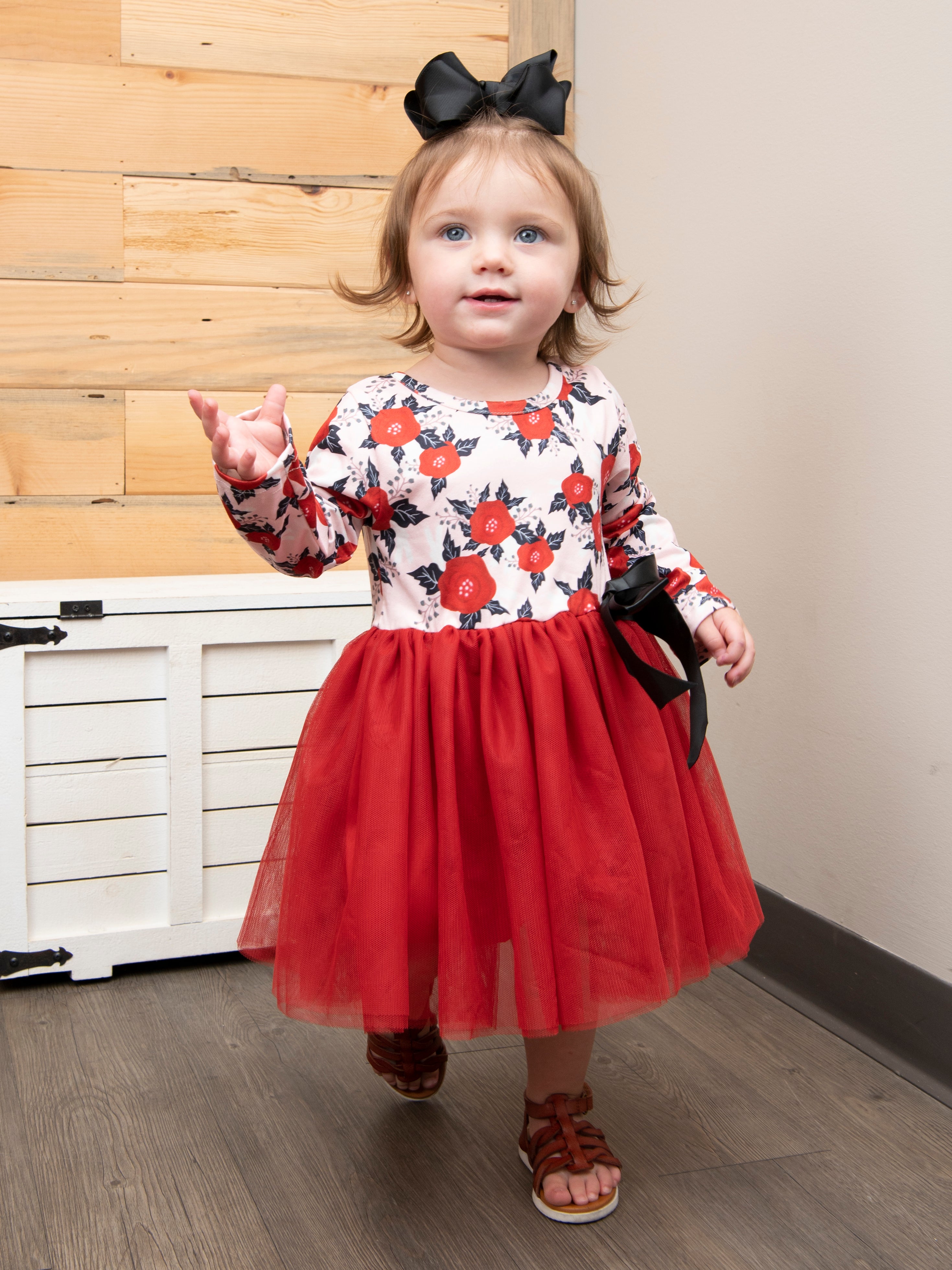 Red Floral Tulle Dress - Marie Nicole Clothing