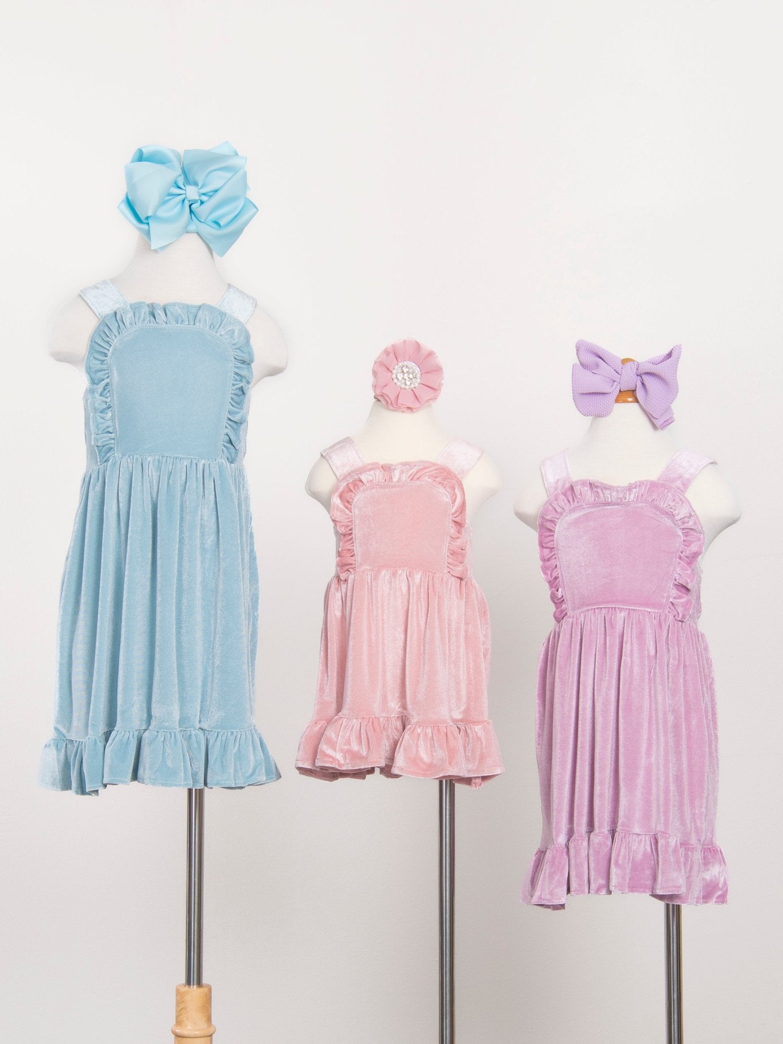 Pink Velvet Ruffle Dress - Marie Nicole Clothing