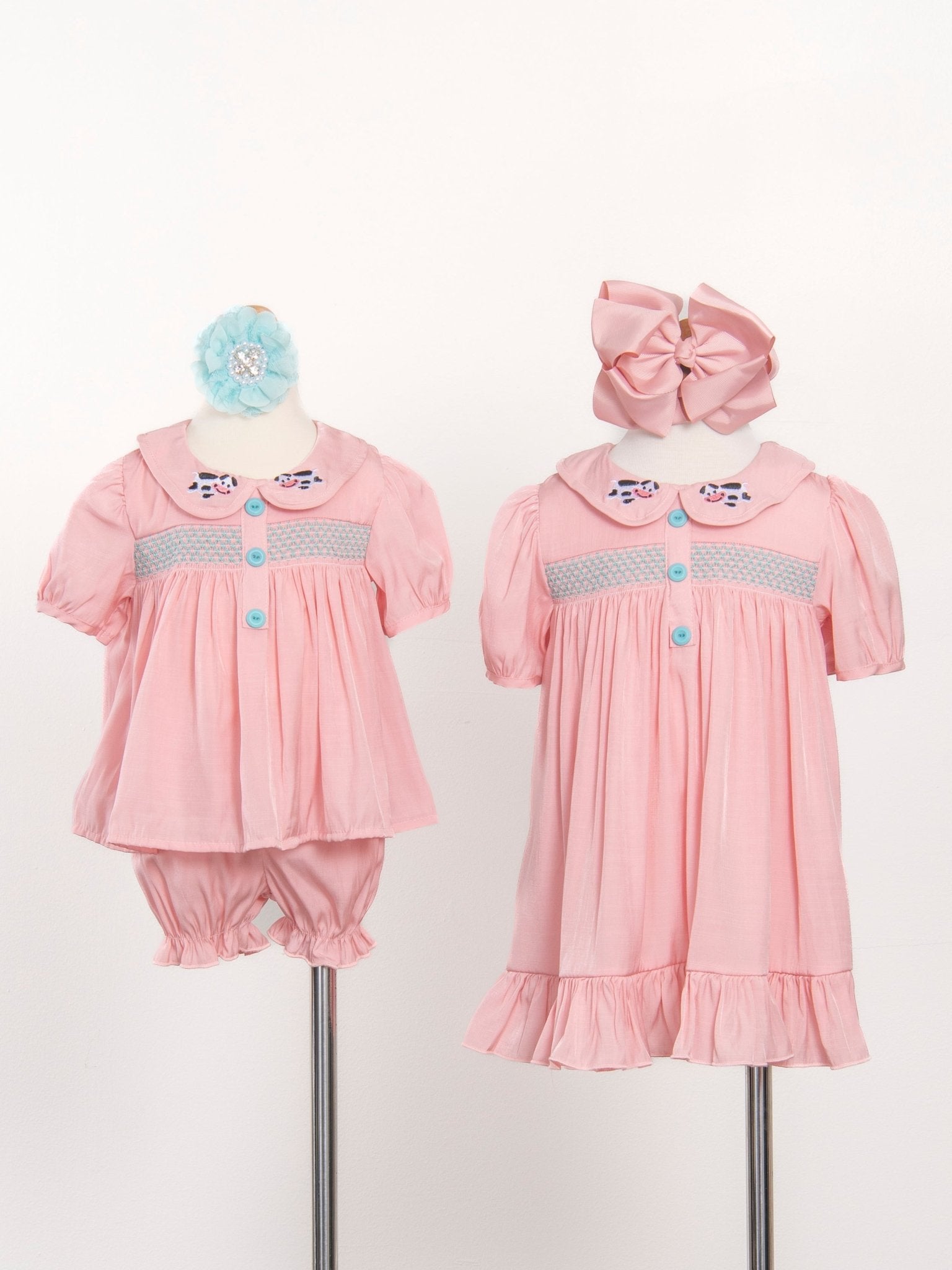 Pink Smocked Vintage Cow Ruffle Dress - Marie Nicole Clothing