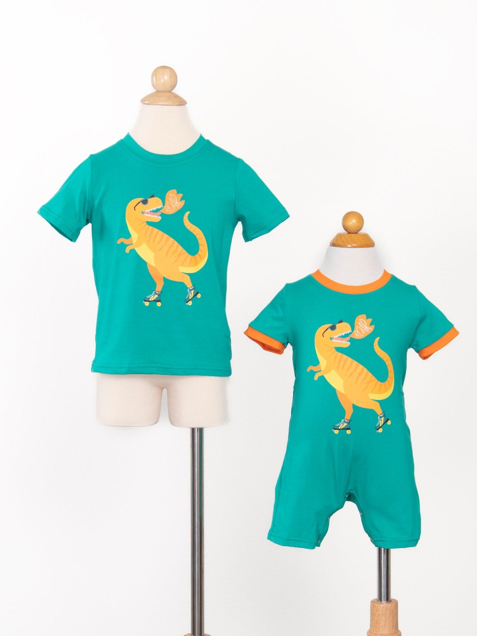 Teal Roller Skate Dino Romper - Marie Nicole Clothing