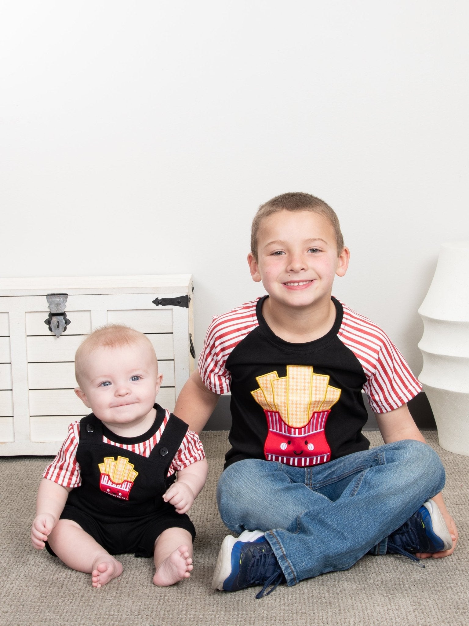 Red Striped French Fry Overall Set - Marie Nicole Clothing