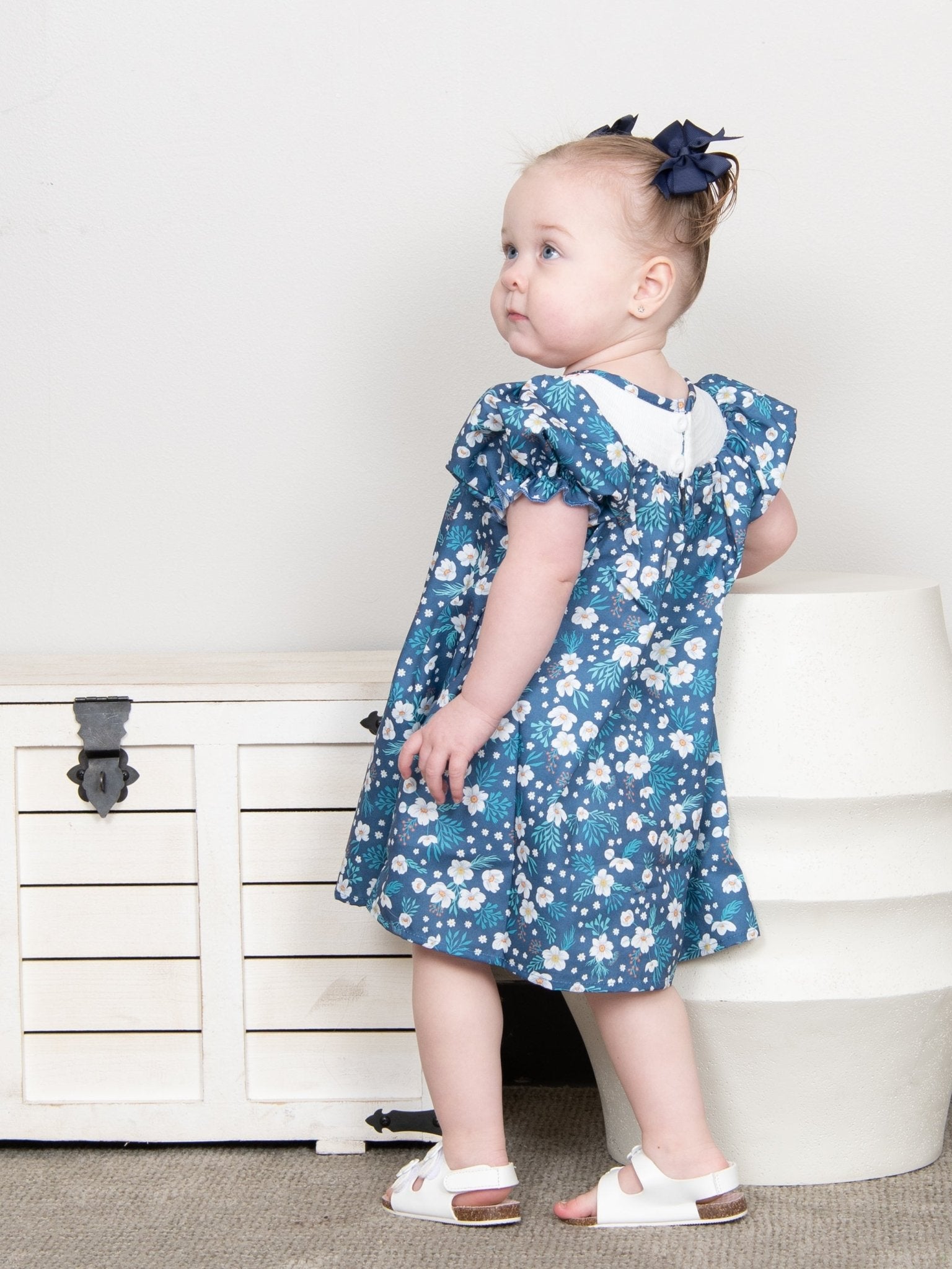 Navy Smocked Anemone Dress - Marie Nicole Clothing