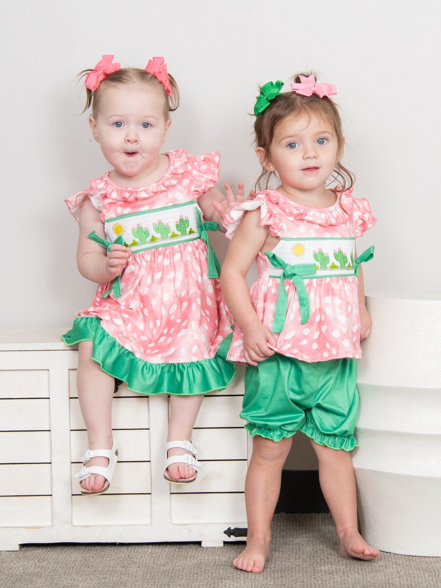 Pink Smocked Cactus Ruffle Outfit - Marie Nicole Clothing