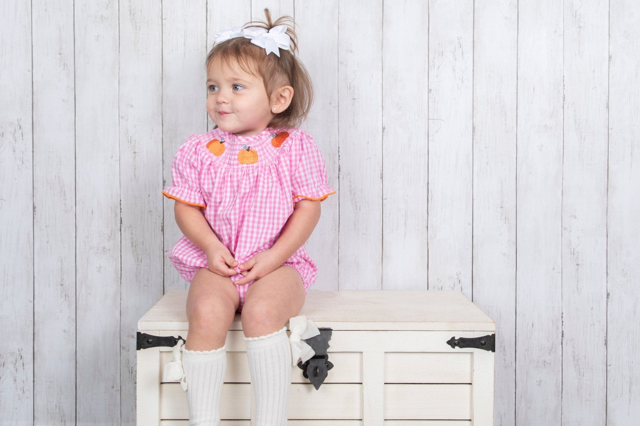 Pink Gingham Smocked Pumpkin Romper - Marie Nicole Clothing