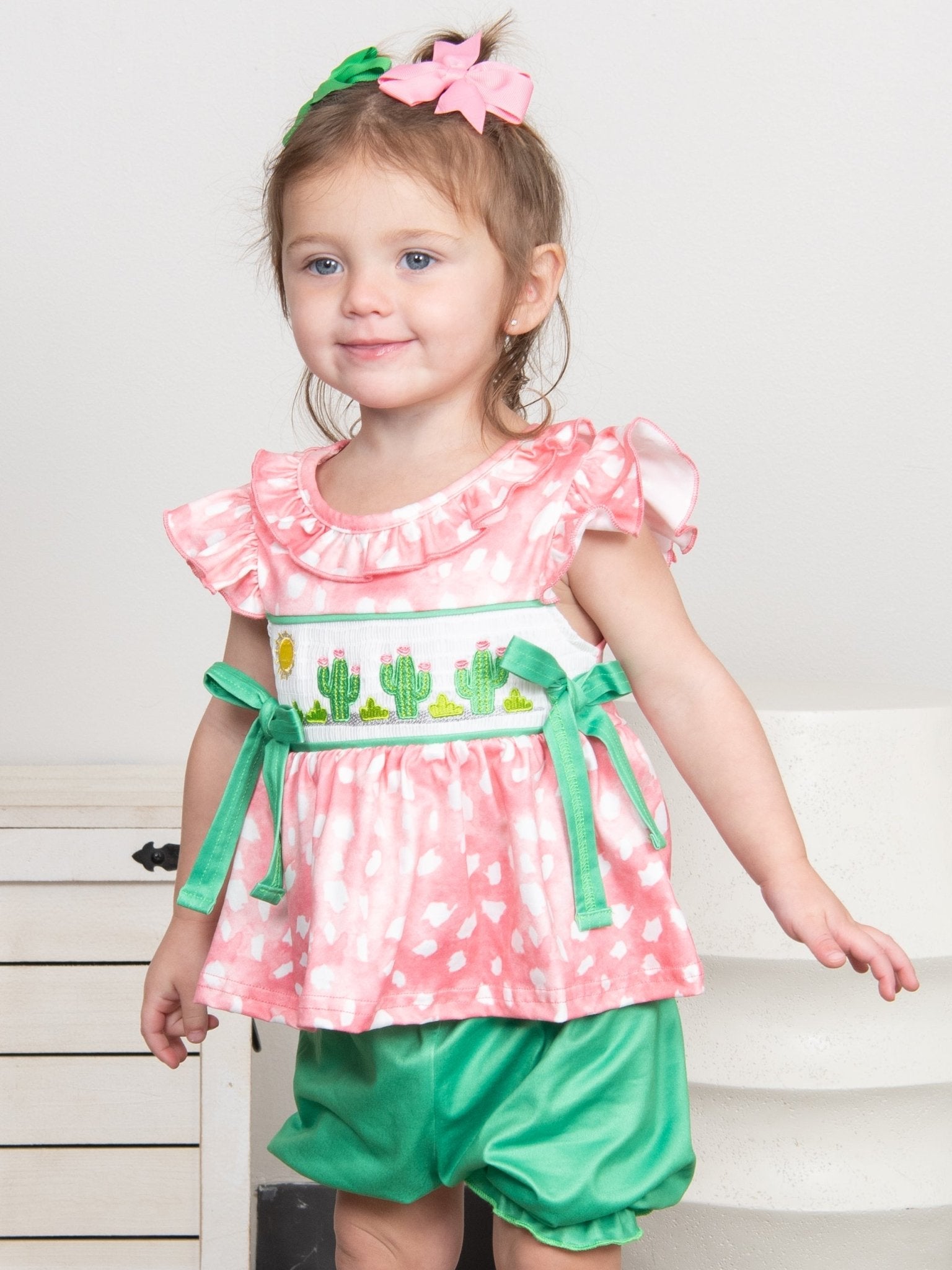 Pink Smocked Cactus Ruffle Outfit - Marie Nicole Clothing