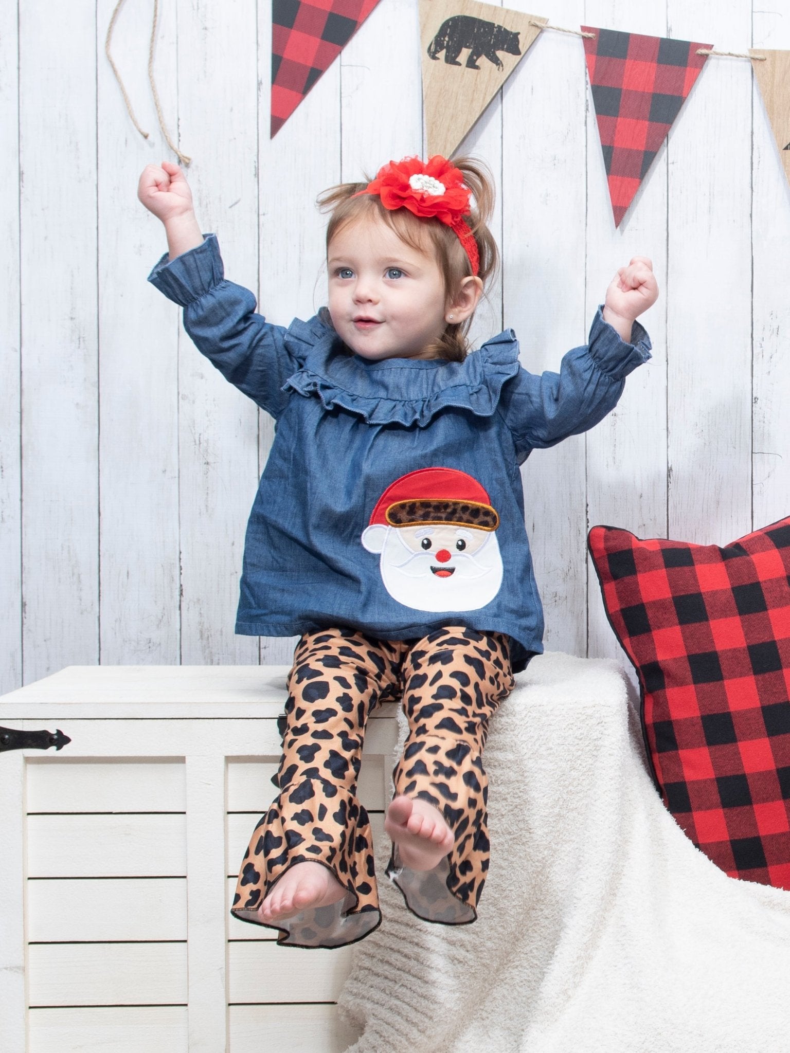 Chambray Leopard Santa Ruffle Outfit - Marie Nicole Clothing