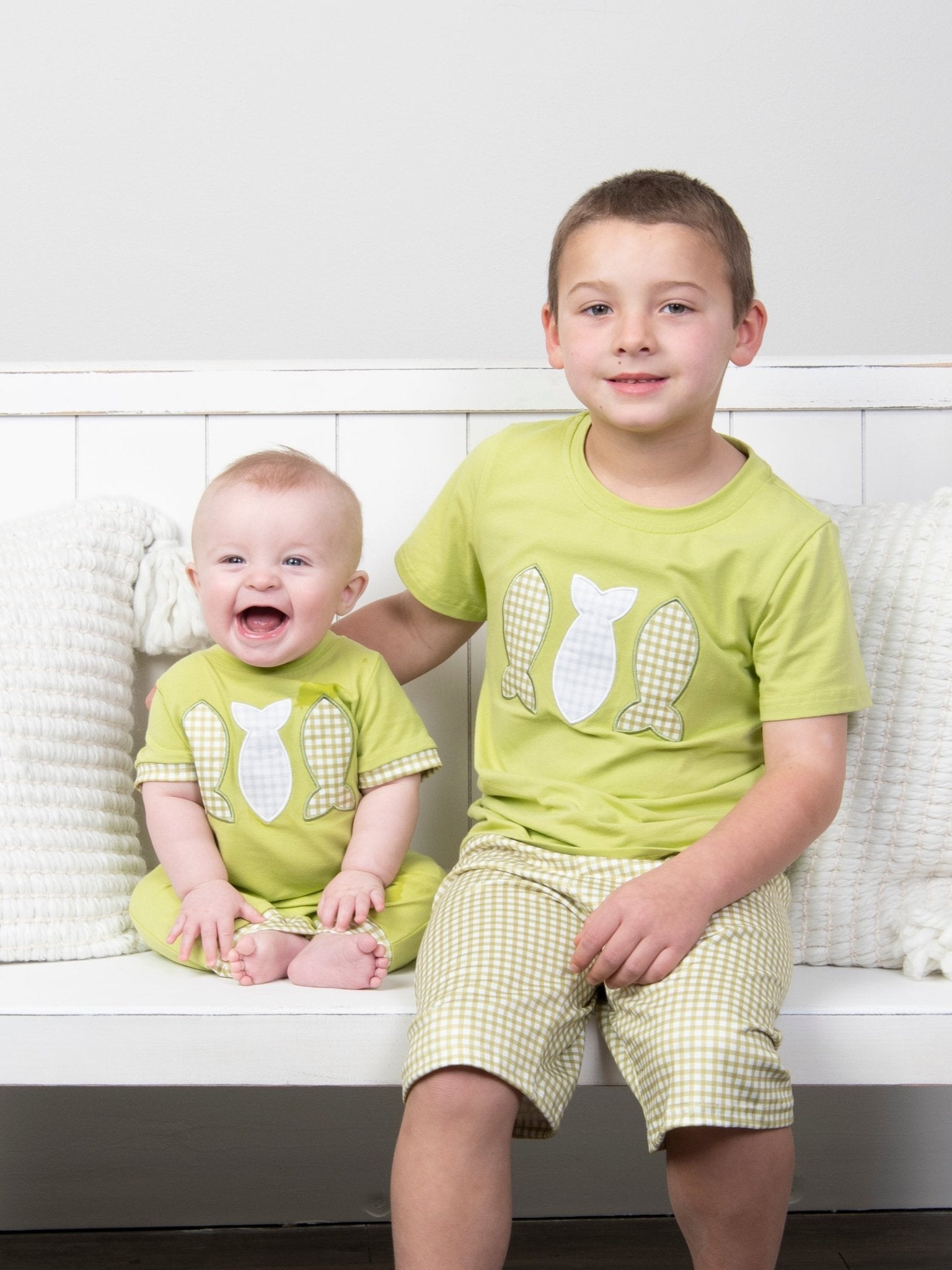 Green Gingham Fish Romper - Marie Nicole Clothing