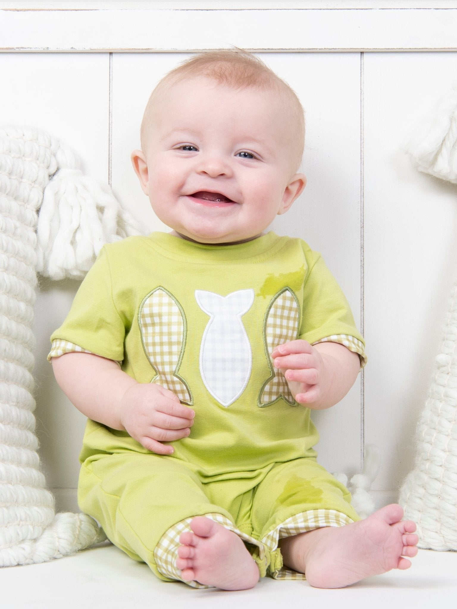 Green Gingham Fish Romper - Marie Nicole Clothing
