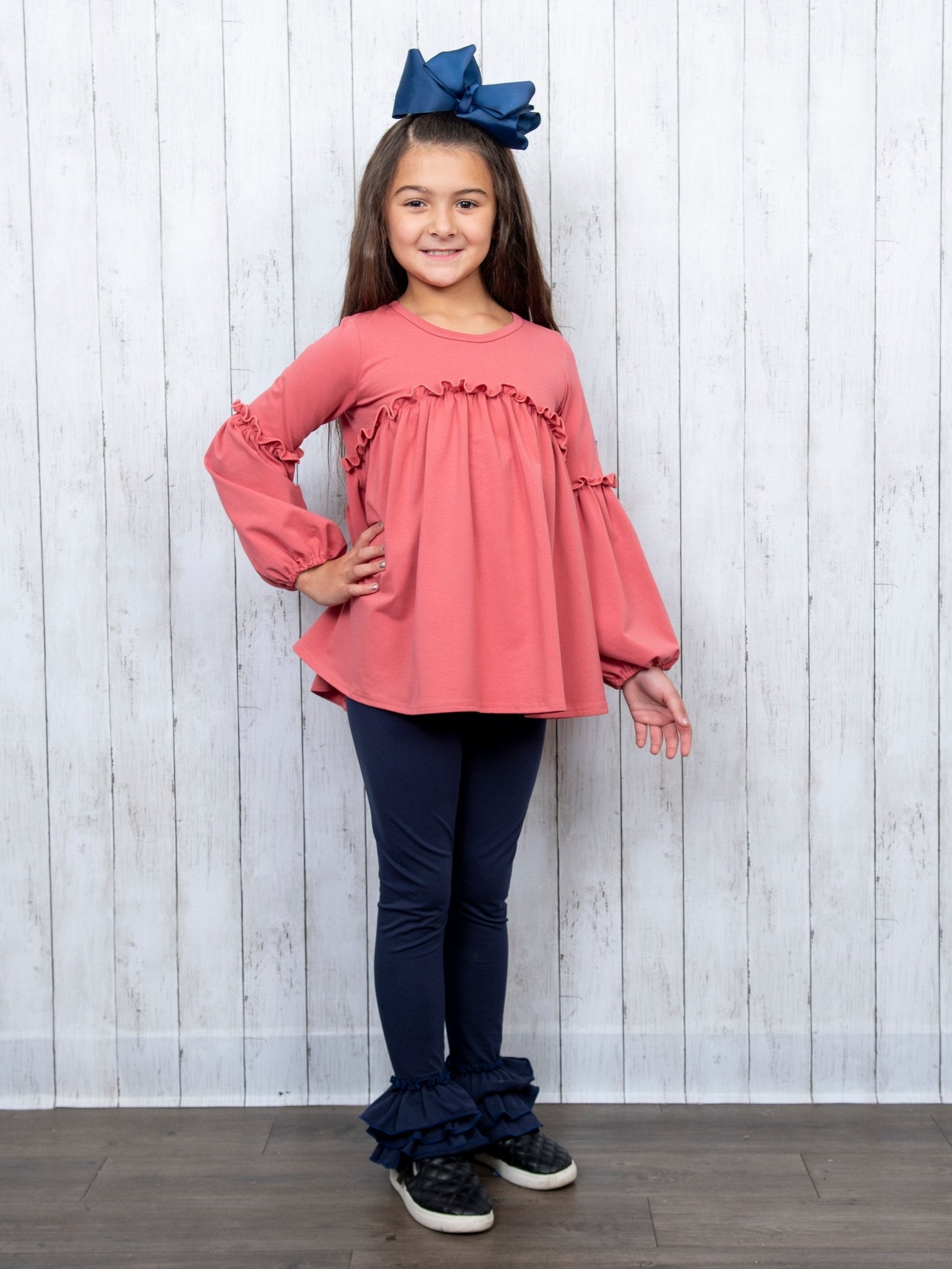 Cotton Bell Ruffle Leggings - Navy - Marie Nicole Clothing